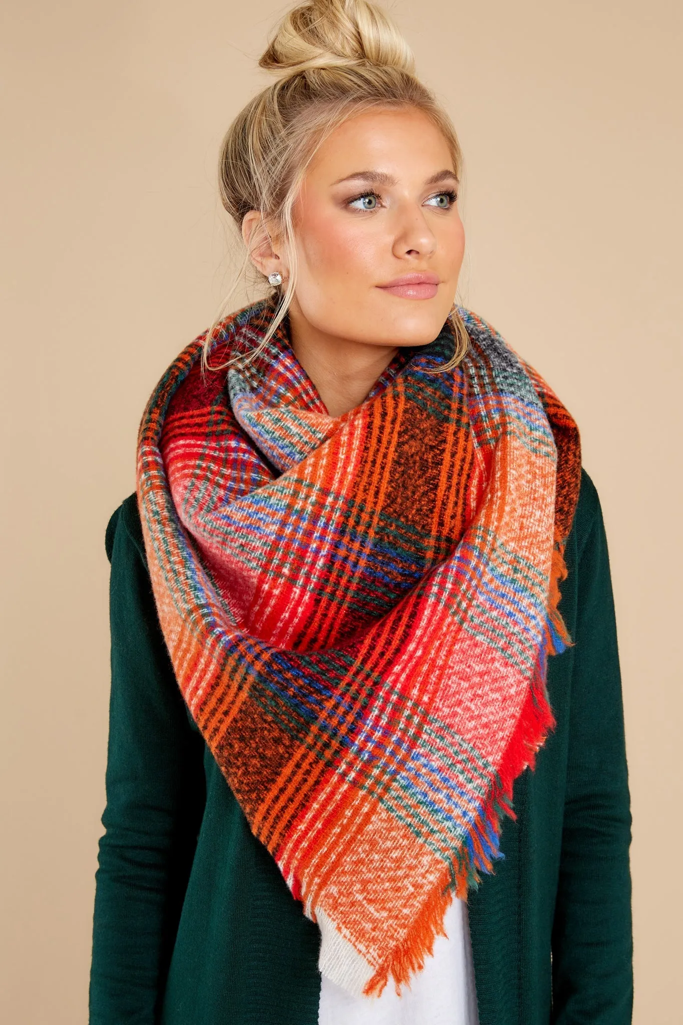 Heartwarming Smile Orange Multi Plaid Scarf