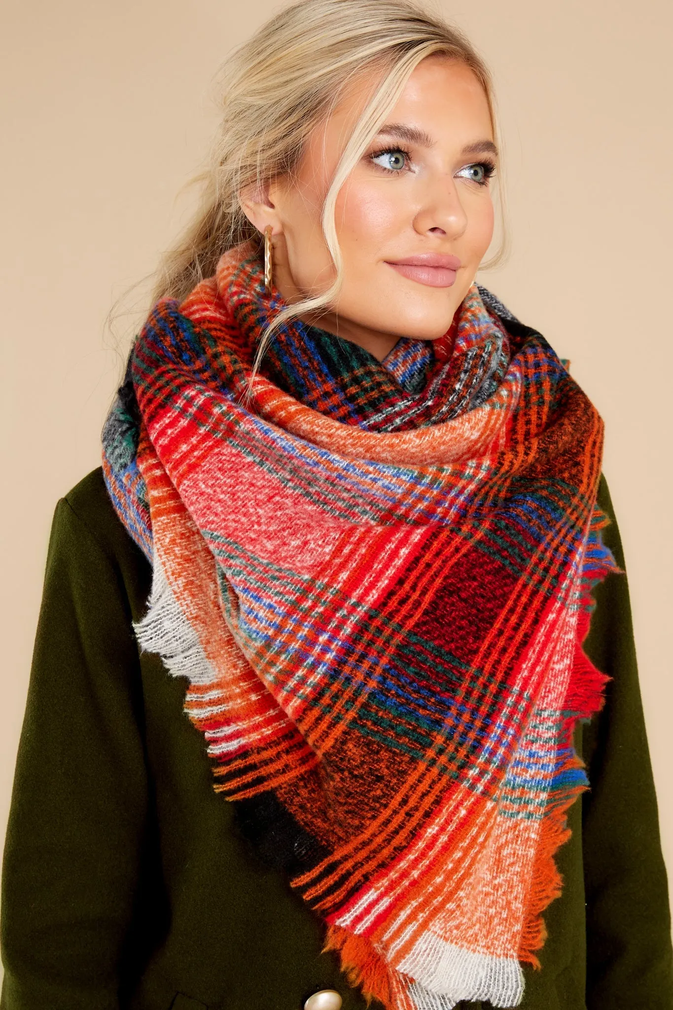 Heartwarming Smile Orange Multi Plaid Scarf