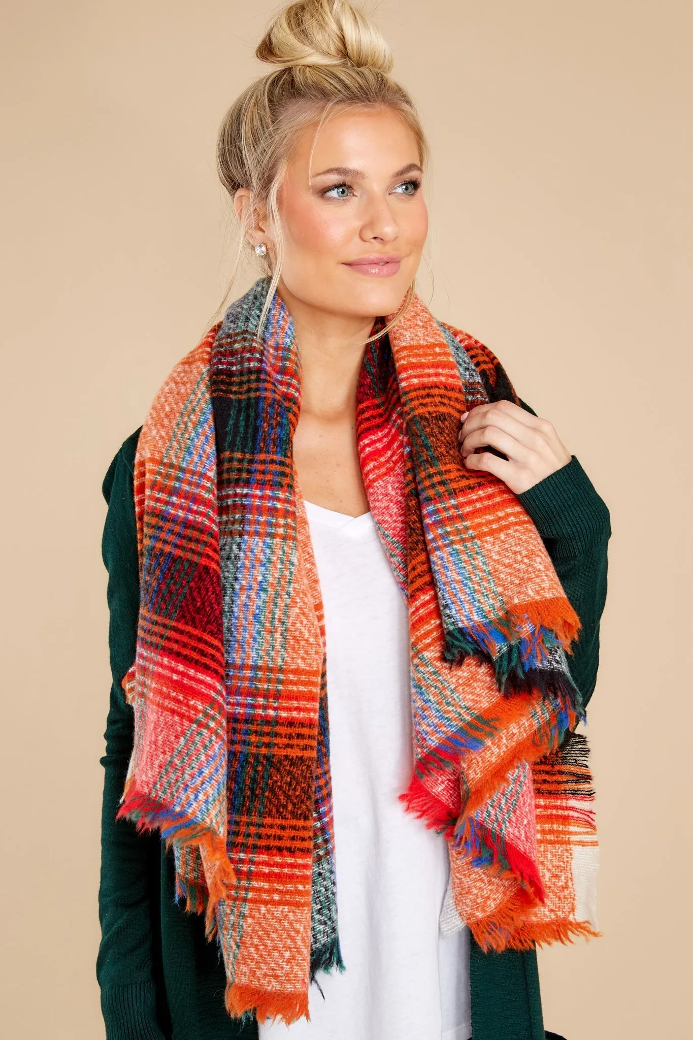 Heartwarming Smile Orange Multi Plaid Scarf