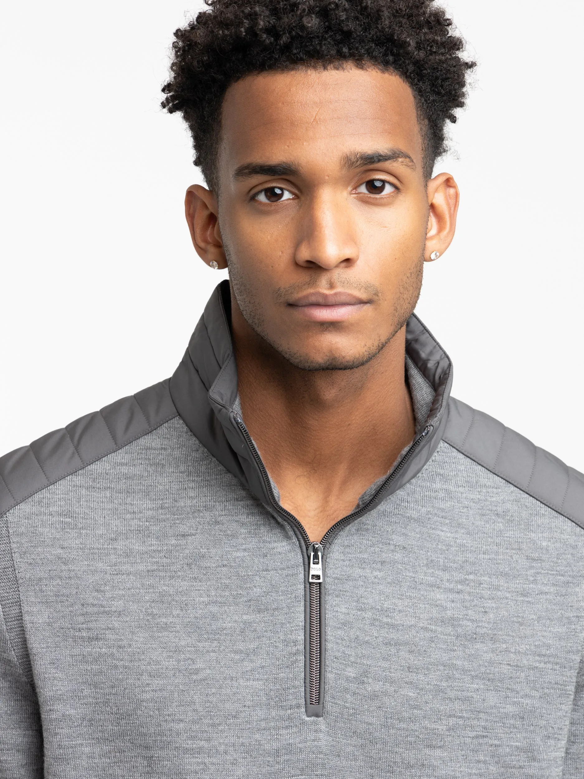 Heather Grey Hybrid Quarter-Zip Mockneck Sweater