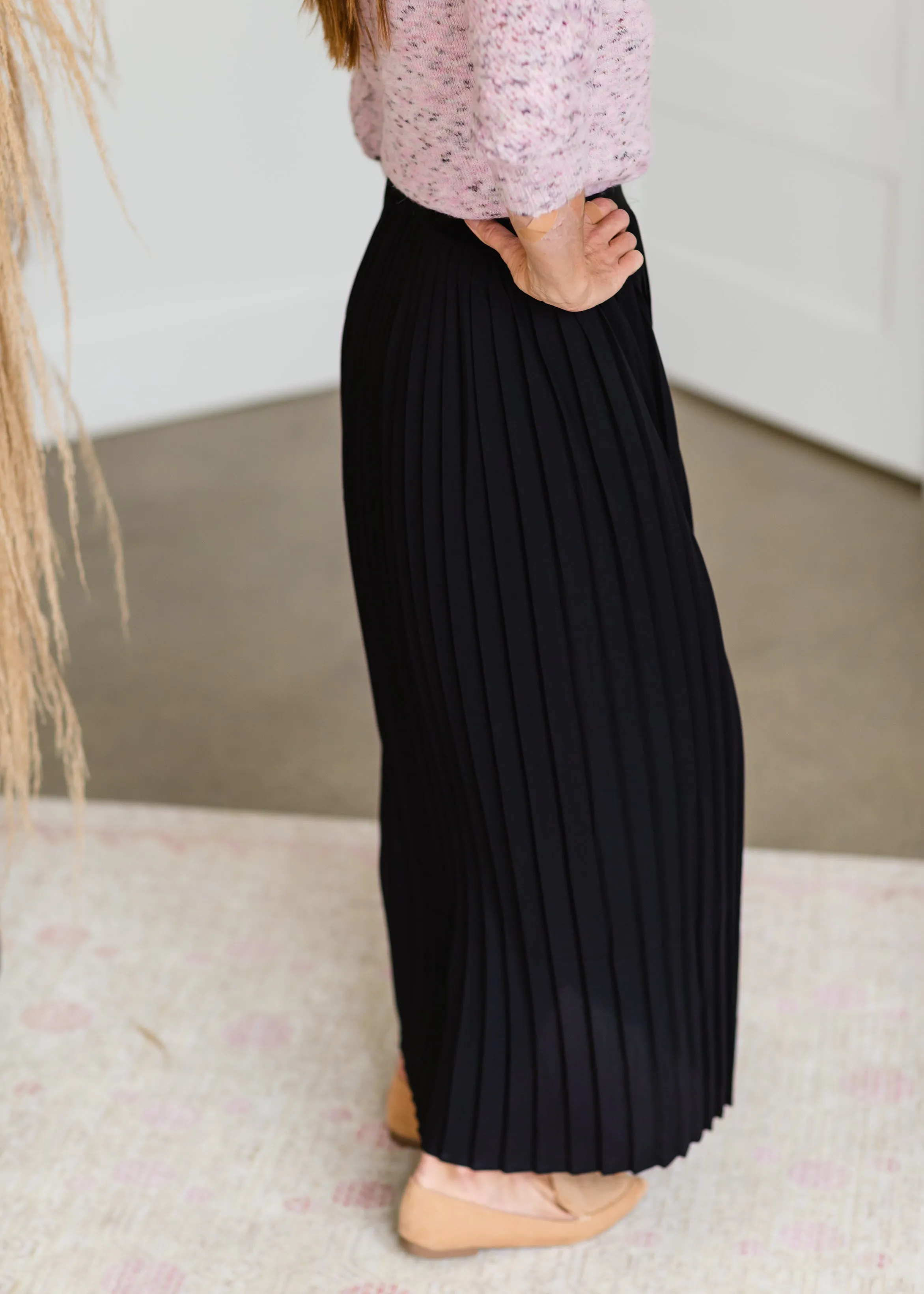 High Waisted Pleated Black Maxi Skirt - FINAL SALE