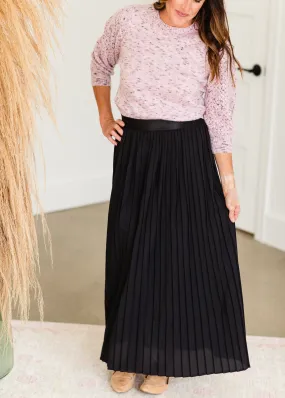 High Waisted Pleated Black Maxi Skirt - FINAL SALE