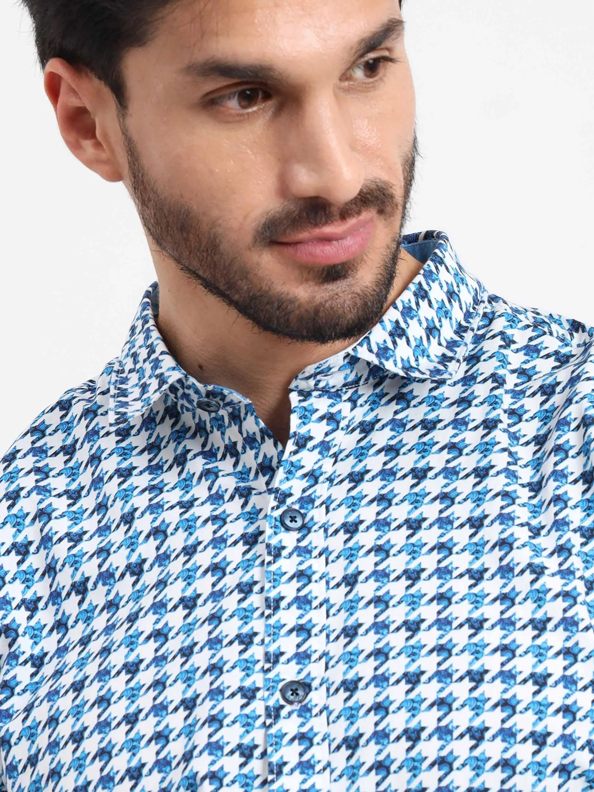 Houndstooth Checks Printed Full Sleeve Shirt