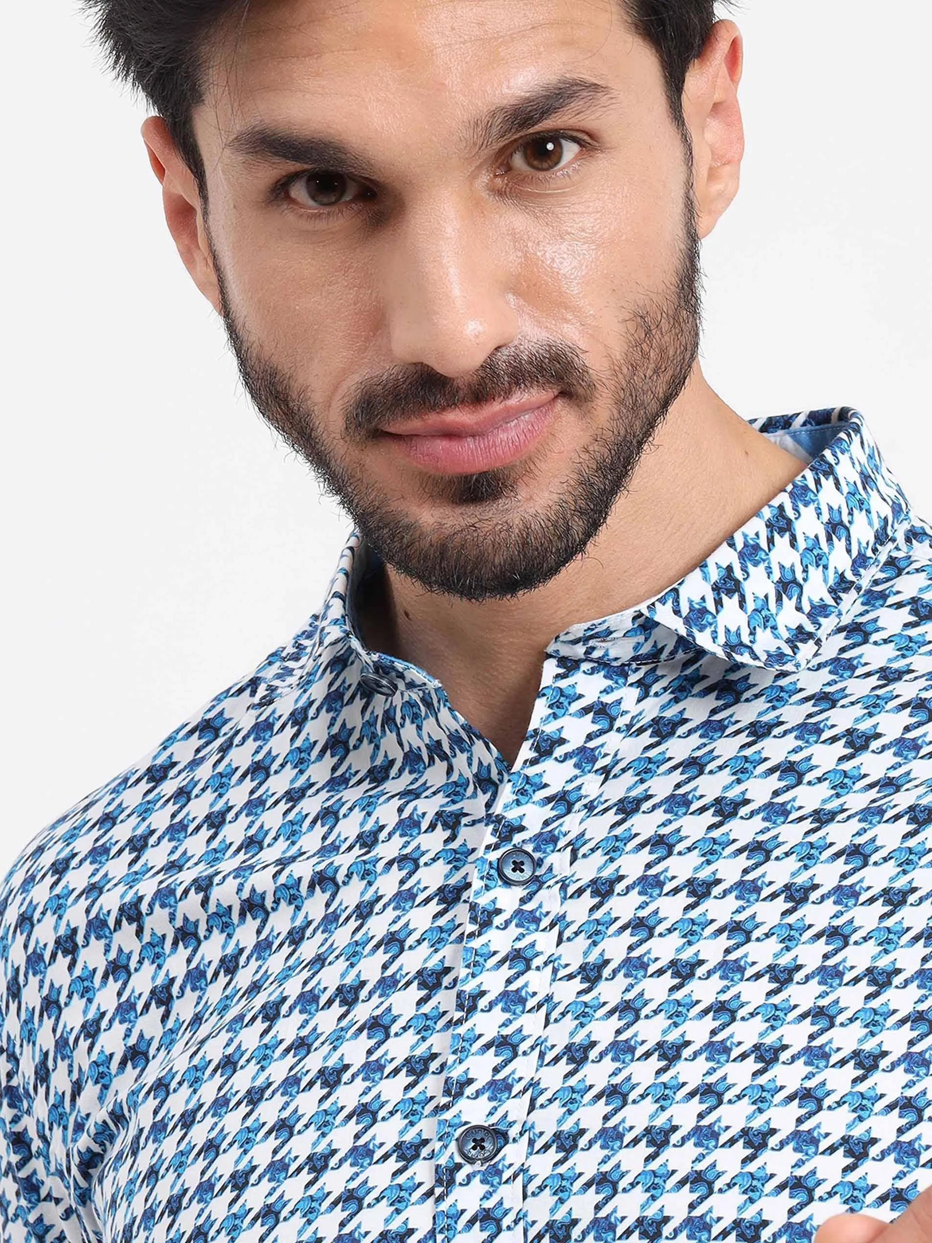 Houndstooth Checks Printed Full Sleeve Shirt