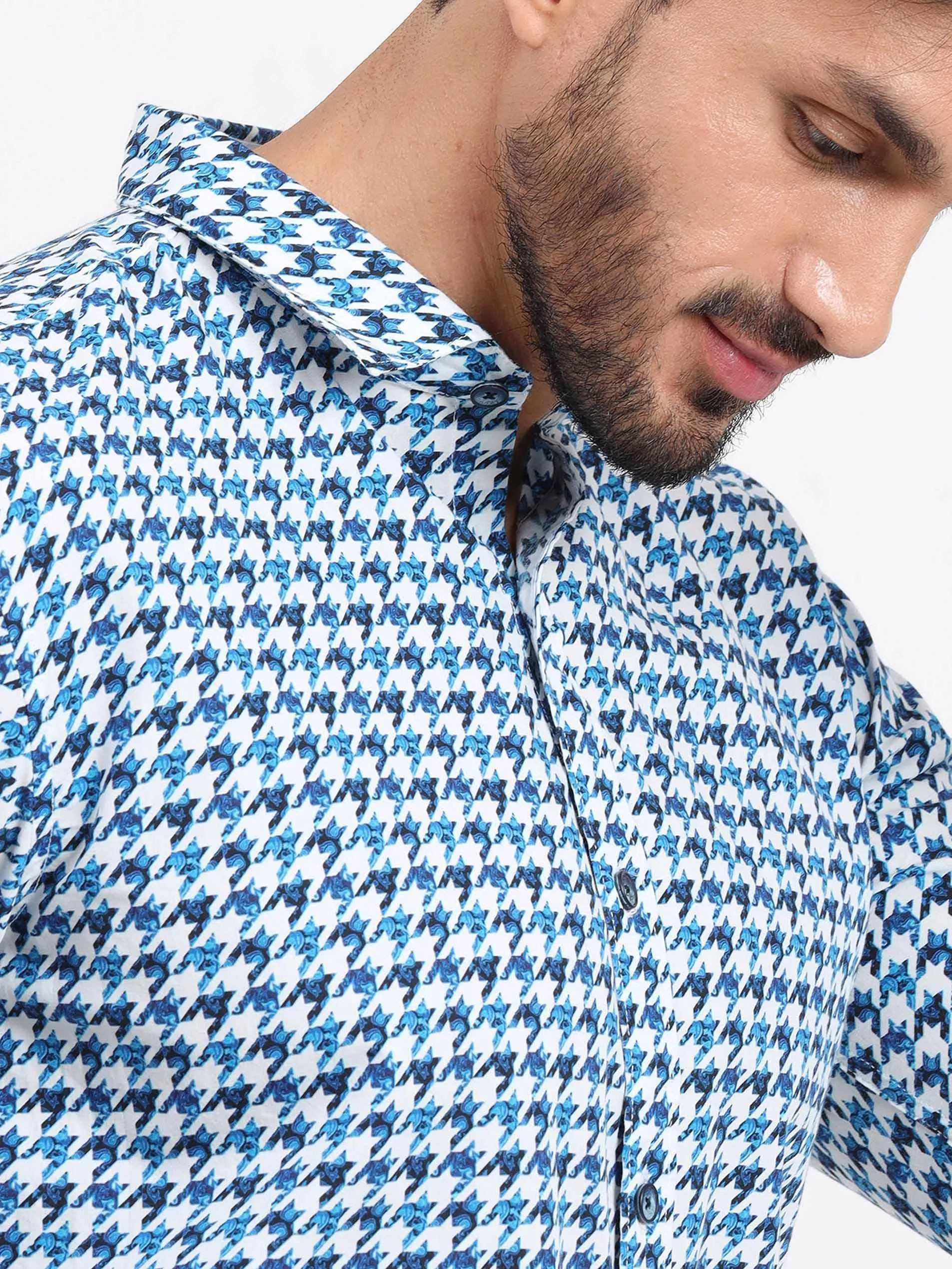 Houndstooth Checks Printed Full Sleeve Shirt