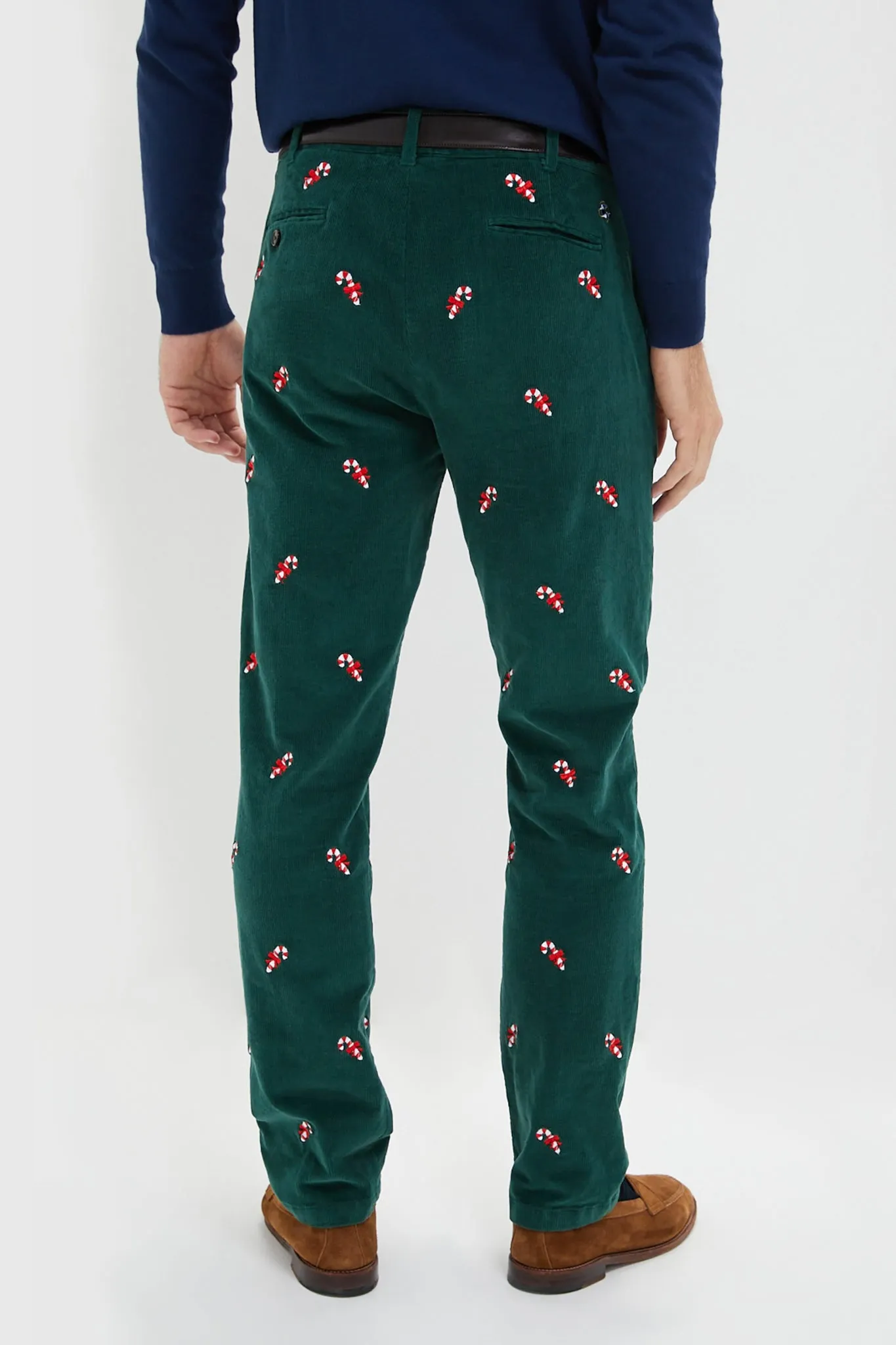 Hunter Green Candy Cane Embroidered Corduroy Pants (32" Inseam)