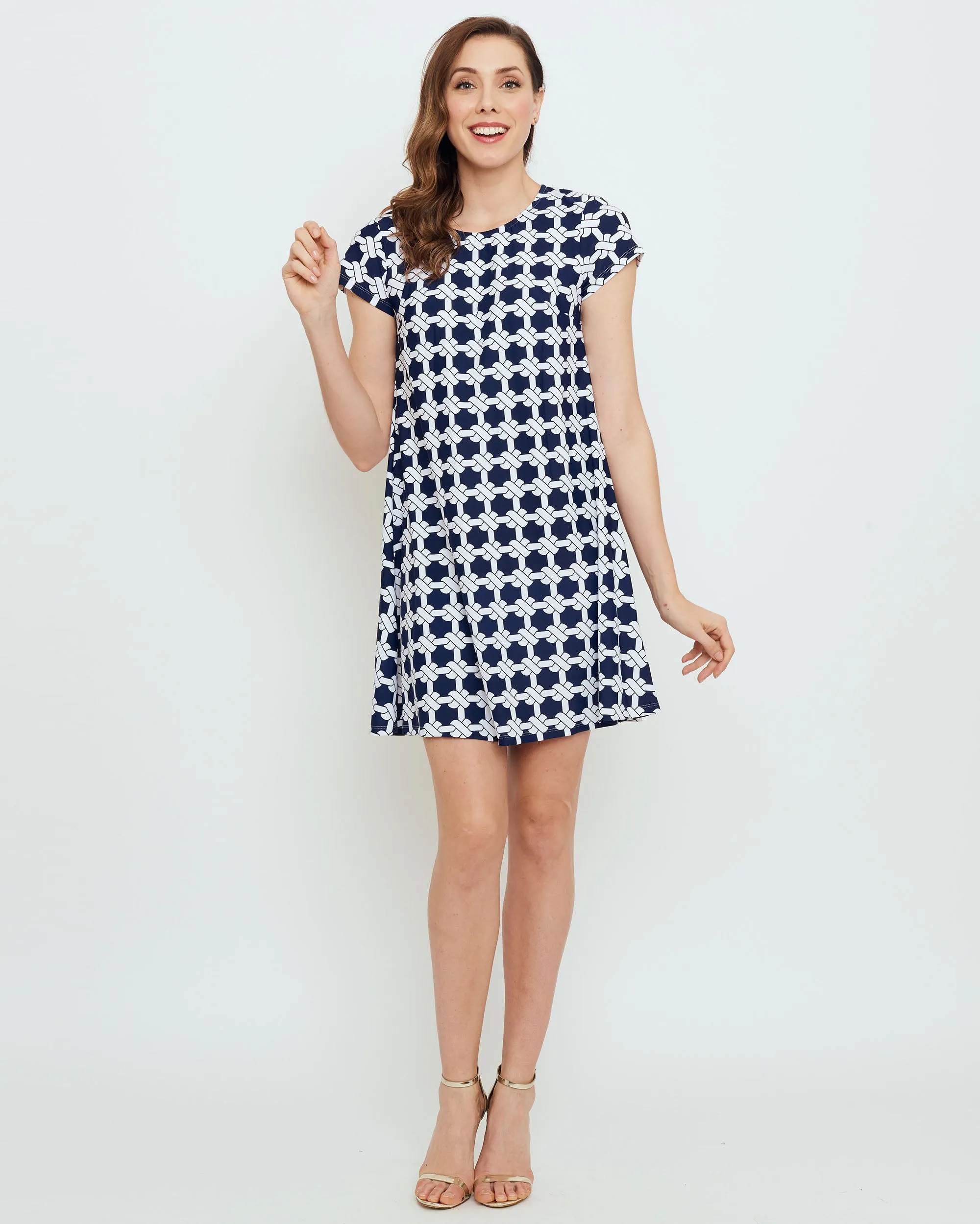 Ibiza T-Shirt Dress in Navy Nautical Knots