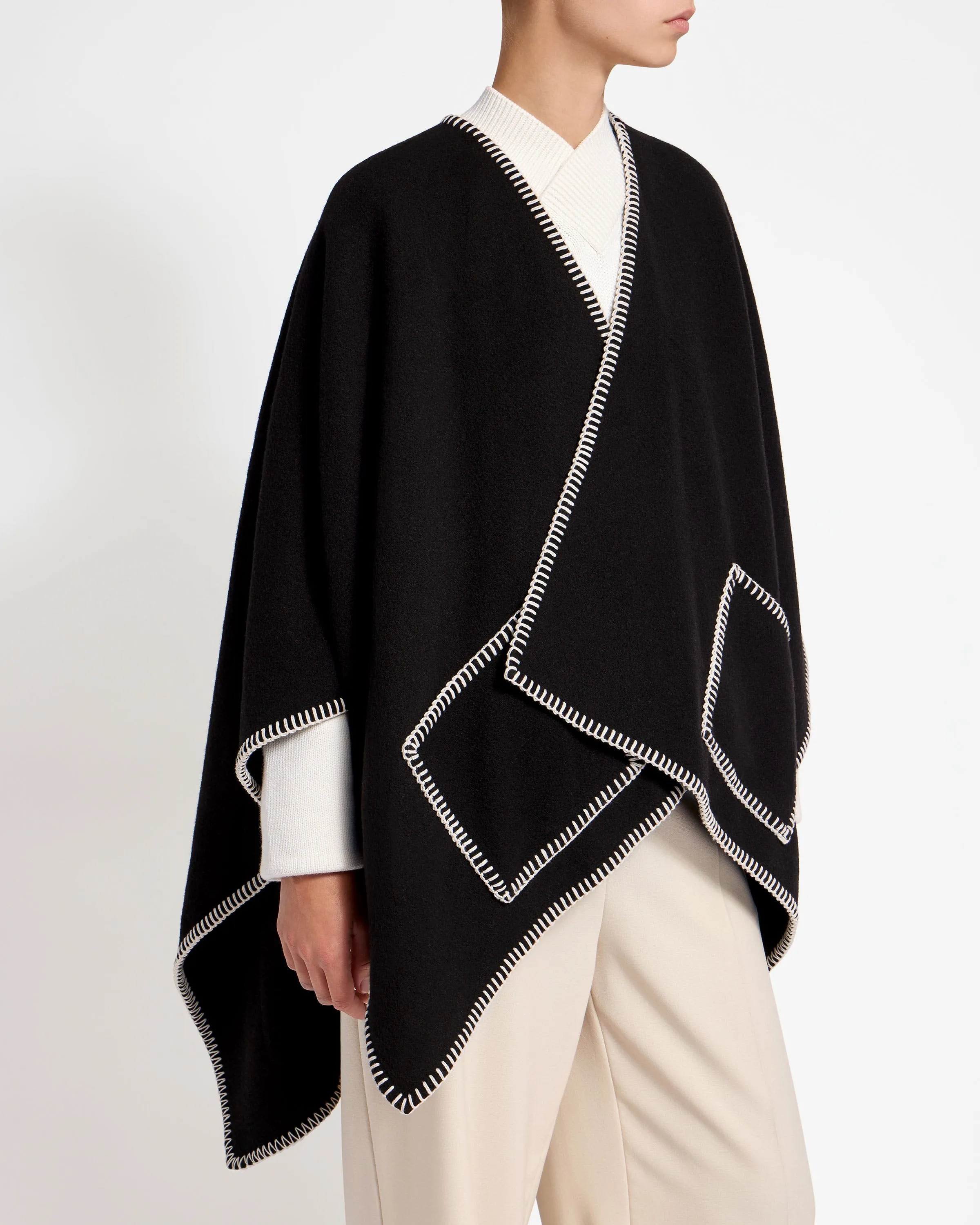 Iona Woven Pure Wool Cape - Black