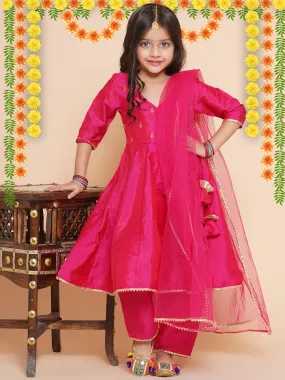 Jashvi Girls Blue Embroidered Kurta With Trousers & With Dupatta