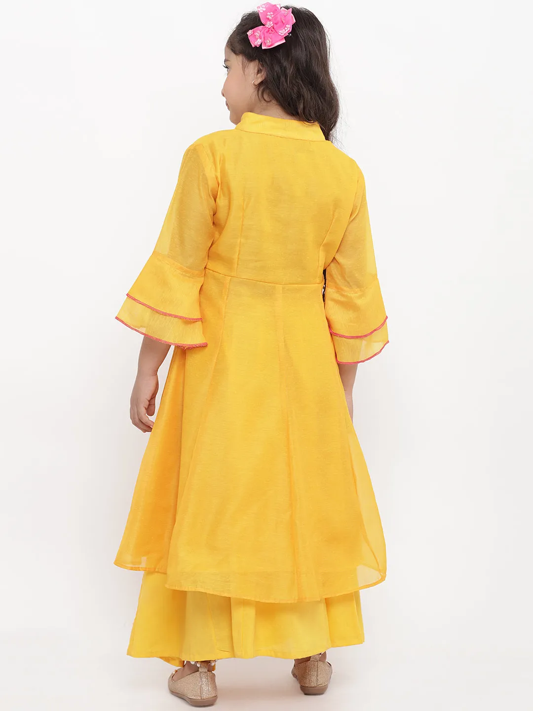 Jashvi Girls Yellow Printed Kurta With Palazzos