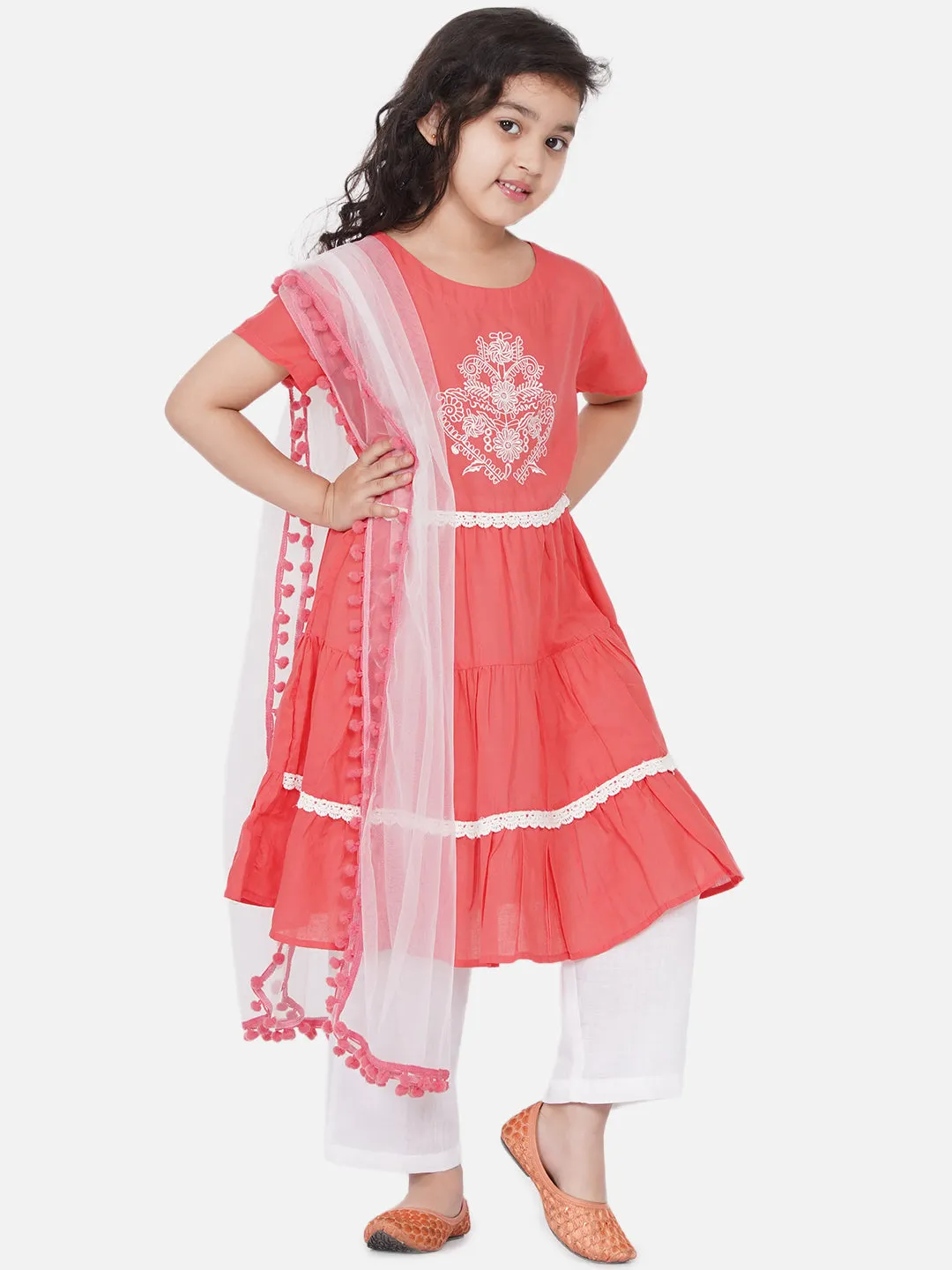 Jashvi Peach Kurta And Trouser With Dupatta