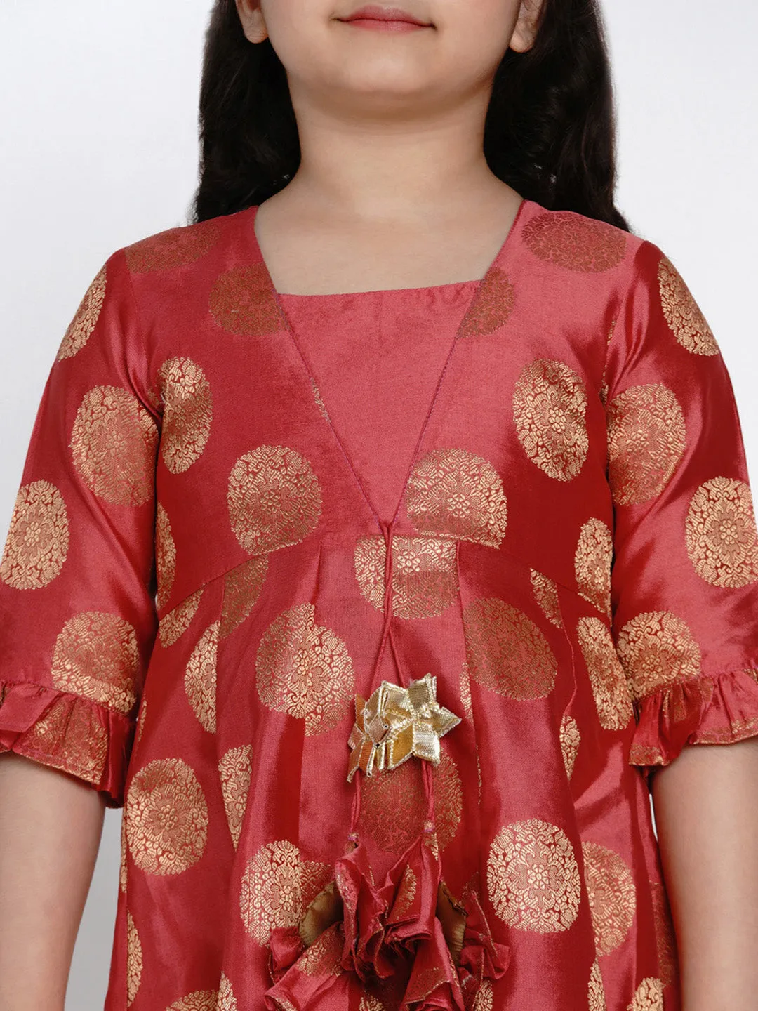 Jashvi Peach Round Neck Kurta With Palazzos