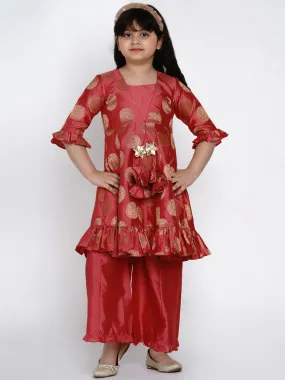 Jashvi Peach Round Neck Kurta With Palazzos