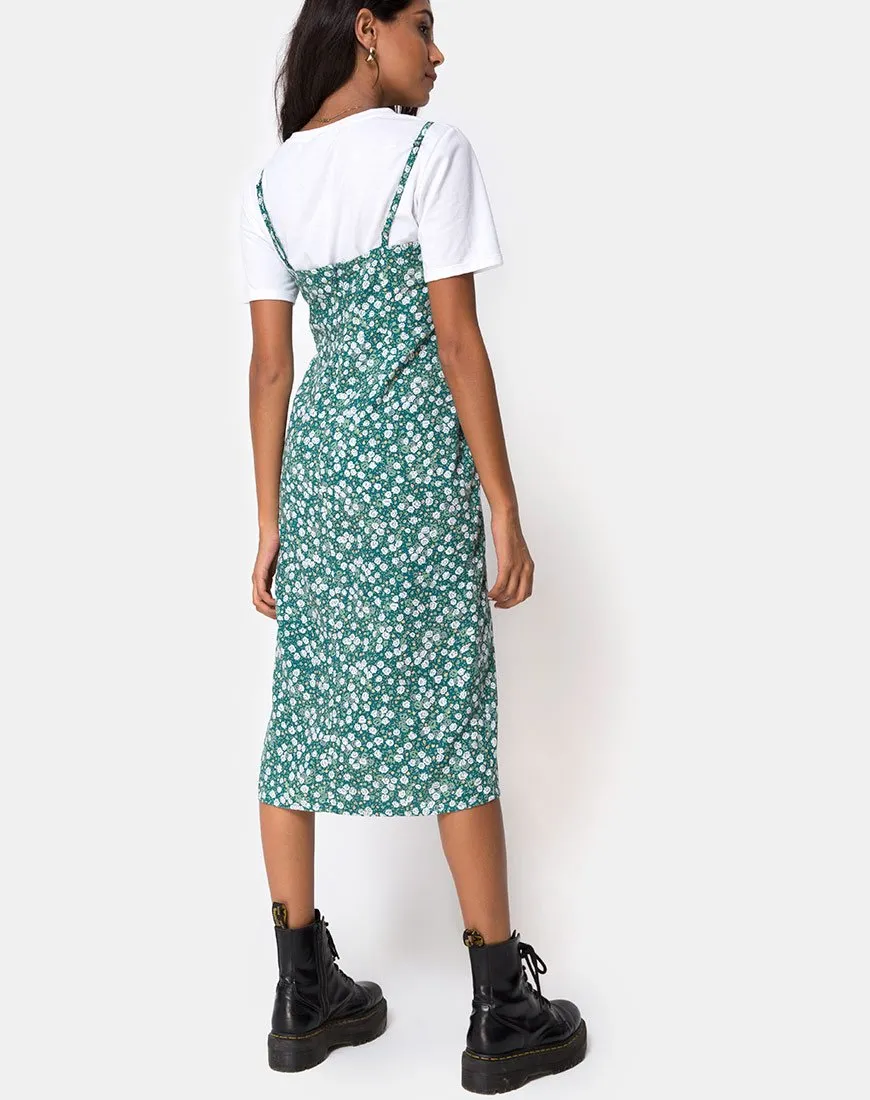 Kaoya Midi Dress in Floral Field Green