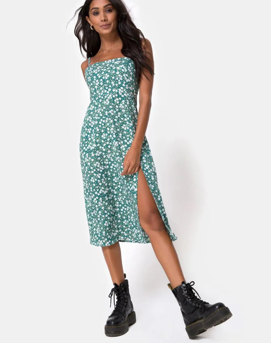 Kaoya Midi Dress in Floral Field Green