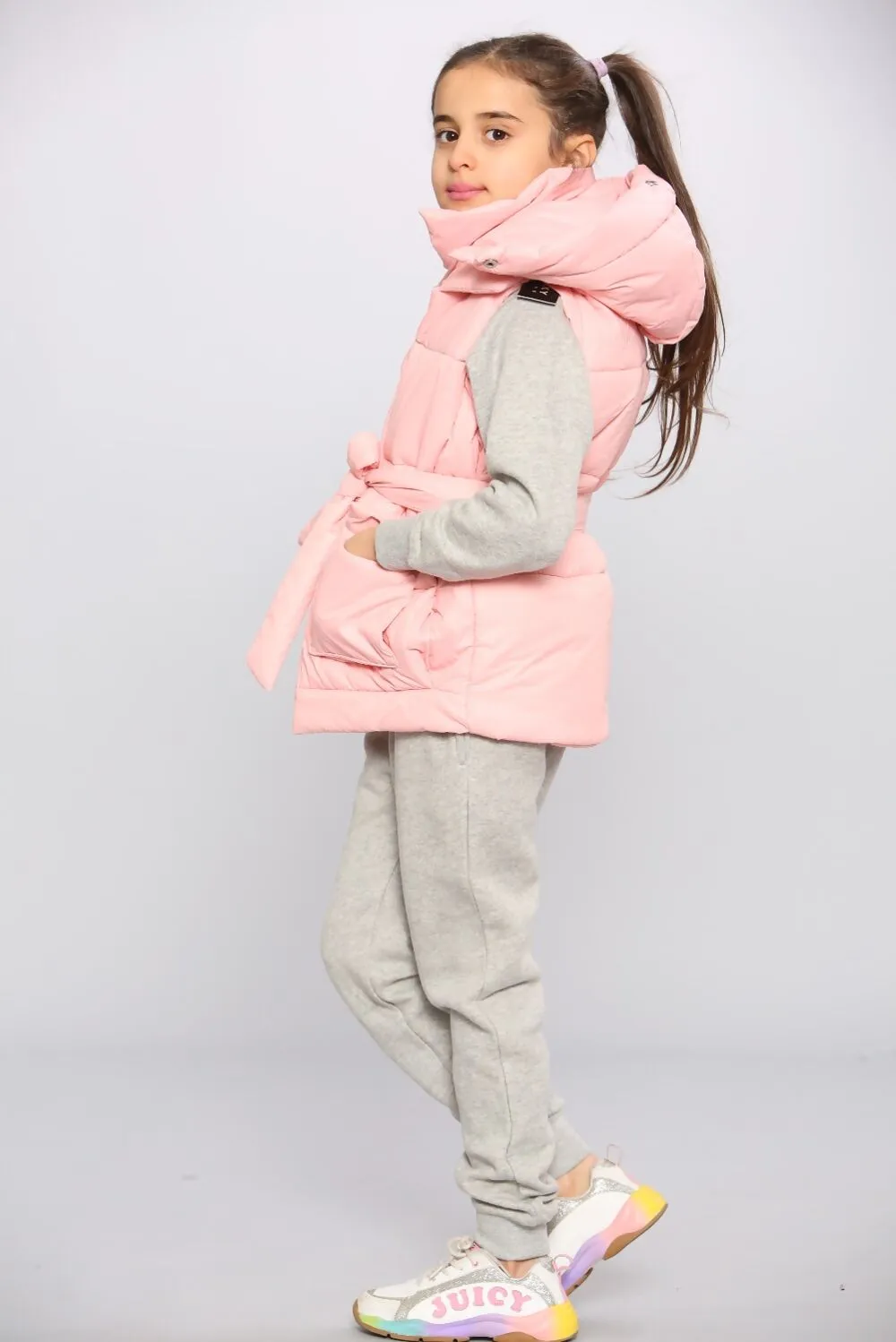 Kids Pocket Tie Front Gilet - Pink