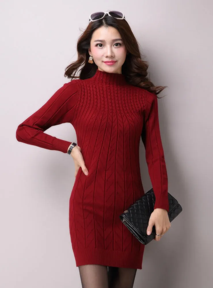 Knitted Cashmer Thick Sweater Dress Warm Women Cotton Straight Dress