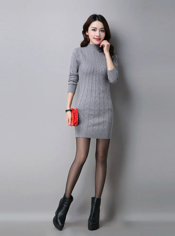 Knitted Cashmer Thick Sweater Dress Warm Women Cotton Straight Dress