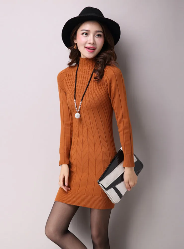 Knitted Cashmer Thick Sweater Dress Warm Women Cotton Straight Dress