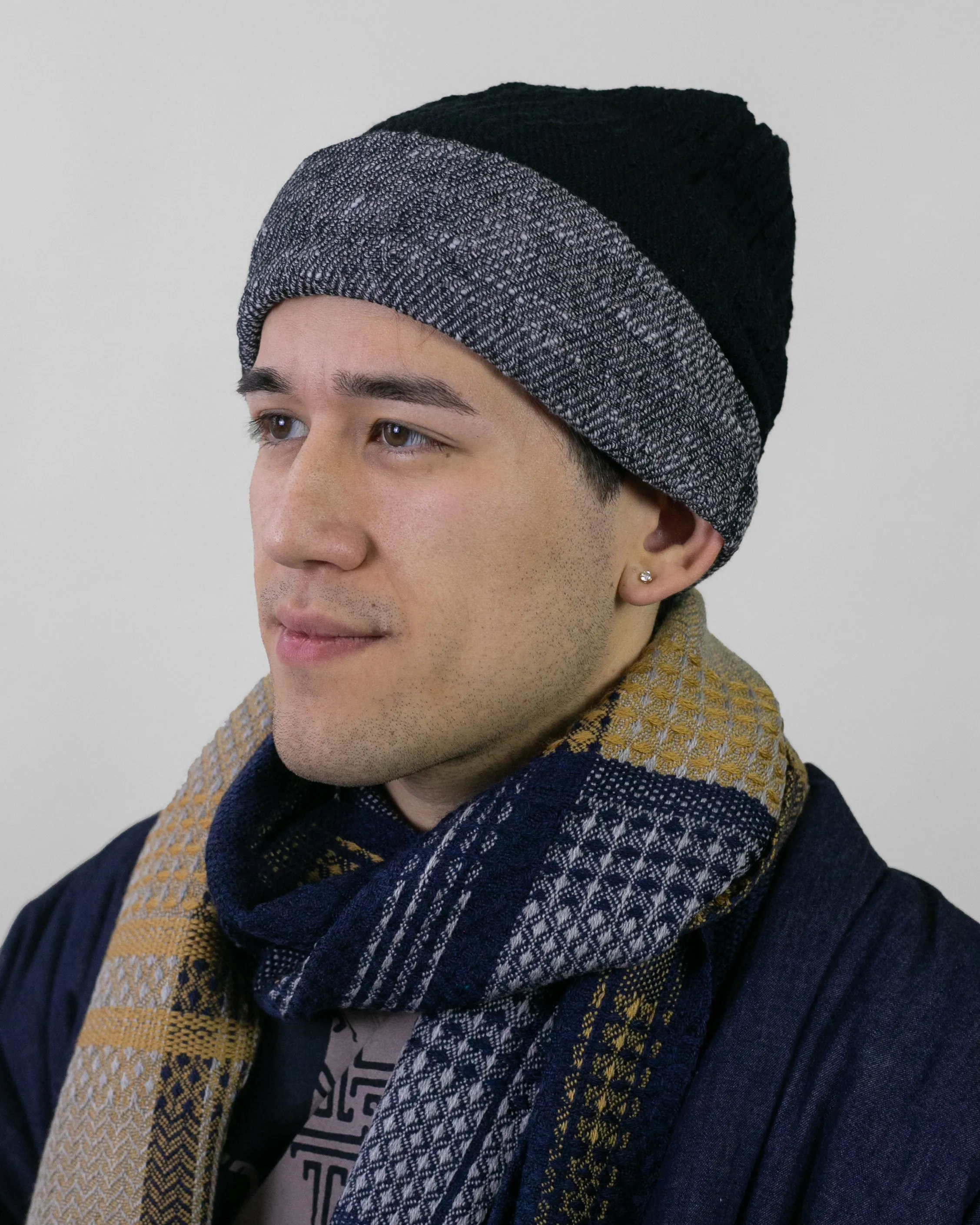 Kobo Oriza Knit Cap, Multi Functional, Cotton, Split Black and Dark Grey, 9˝