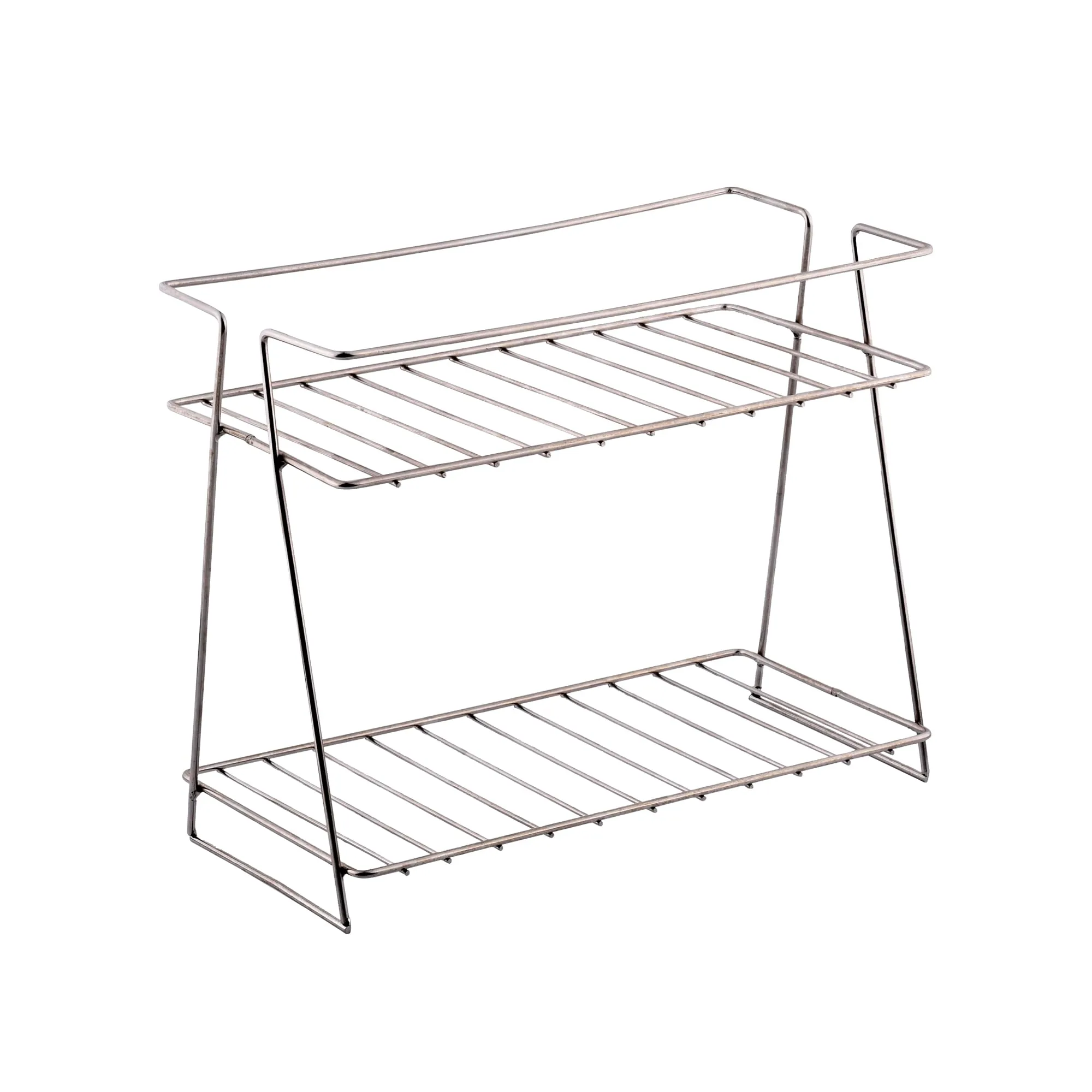 Kuber Industries (Set of 2) Multipurpose Counter Top Spice Rack Trolley Organizer 2-Layer Stainless Steel Corner Stand for Kitchen | Silver