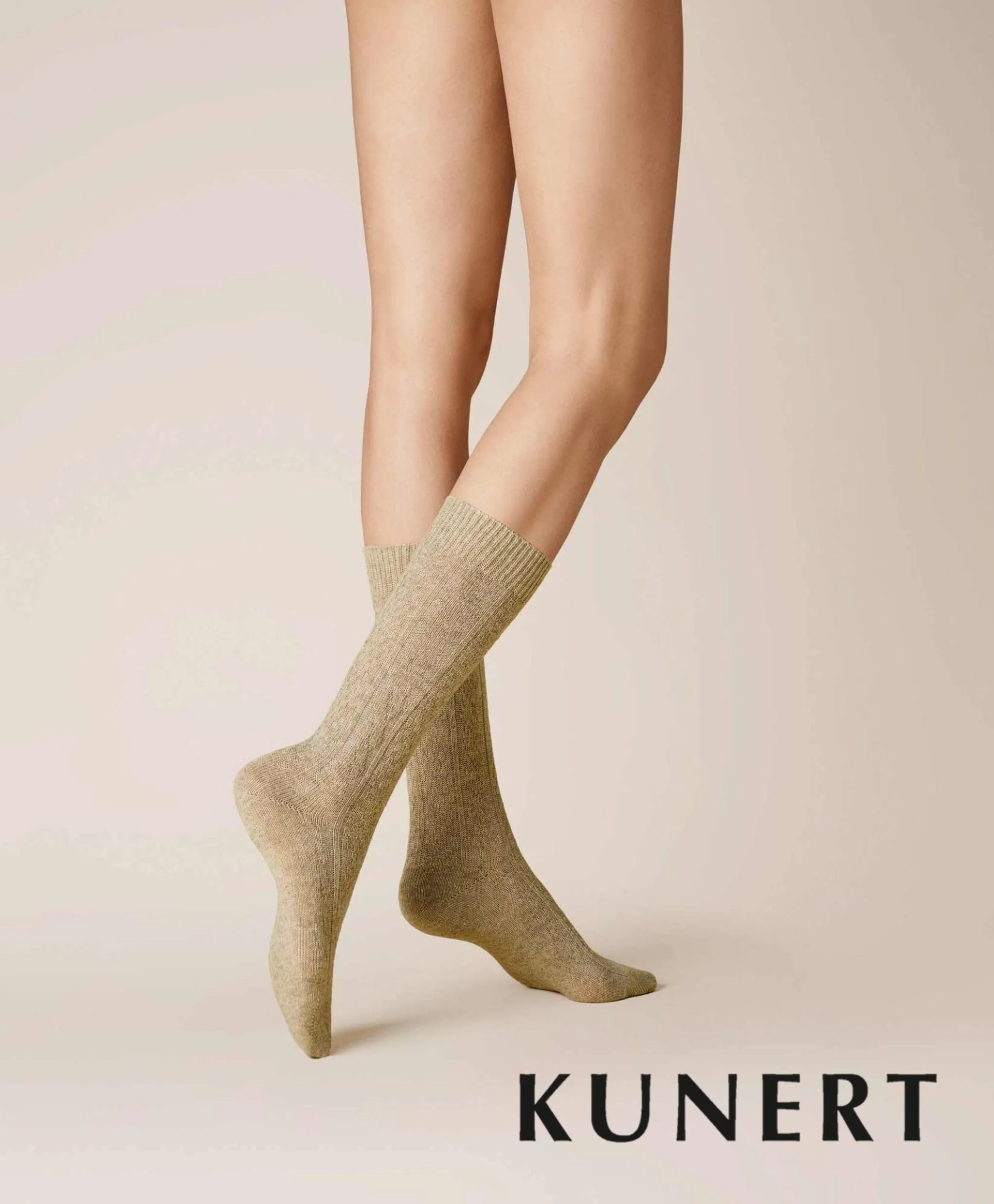 Kunert Knitted Braid Woolen Sock Beige 236510