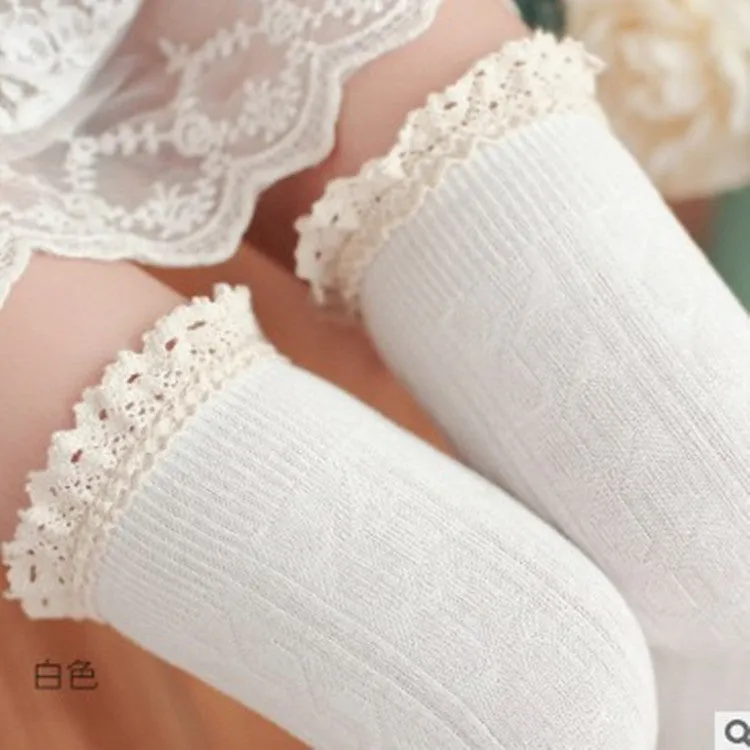 Lace lace over knee socks, high stockings, preppy stockings