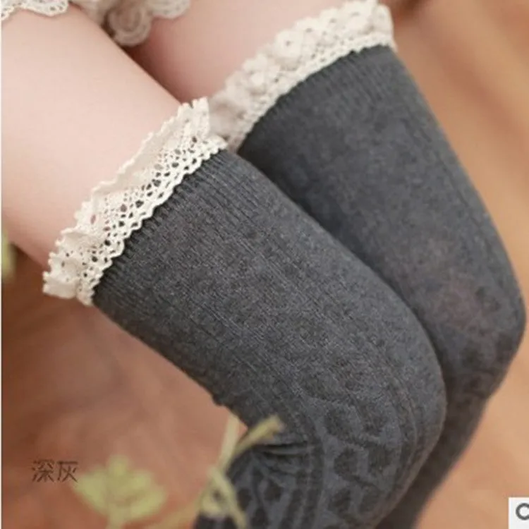 Lace lace over knee socks, high stockings, preppy stockings