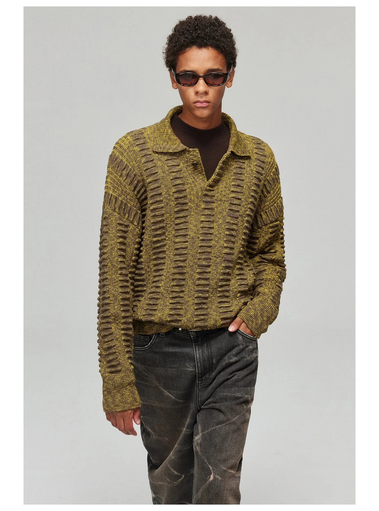 Lapel Polo Drop Sleeve Sweater