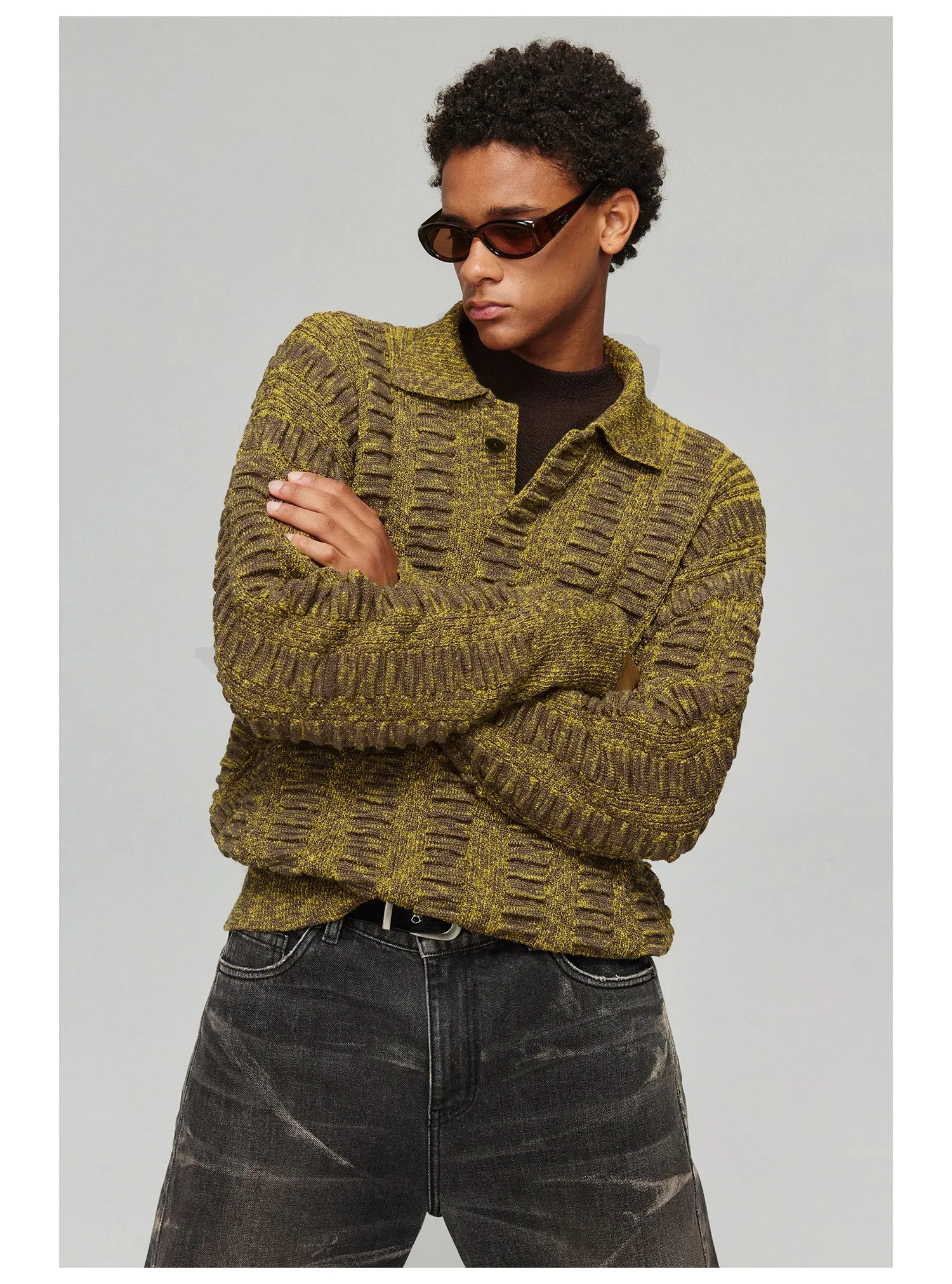 Lapel Polo Drop Sleeve Sweater