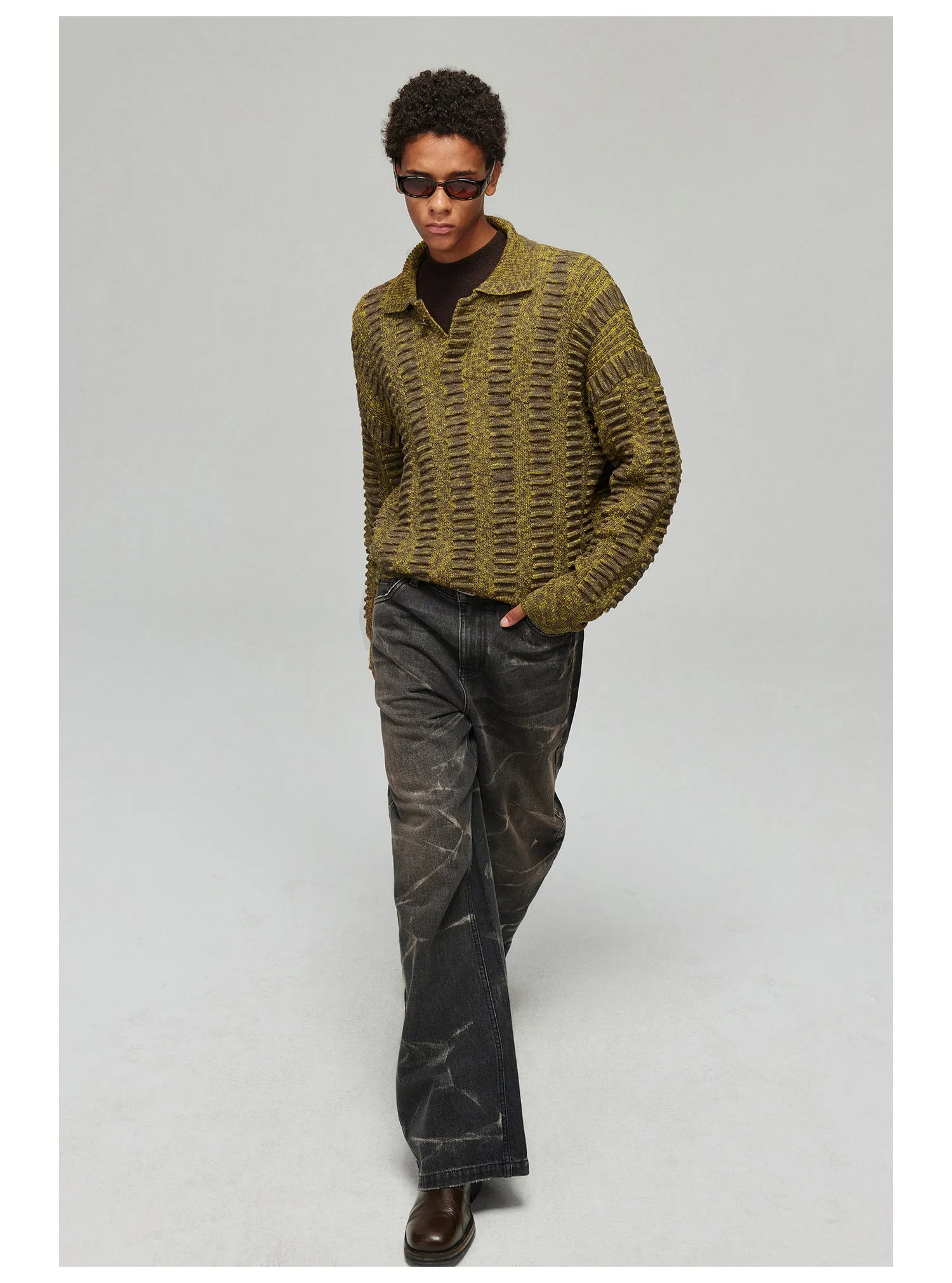 Lapel Polo Drop Sleeve Sweater