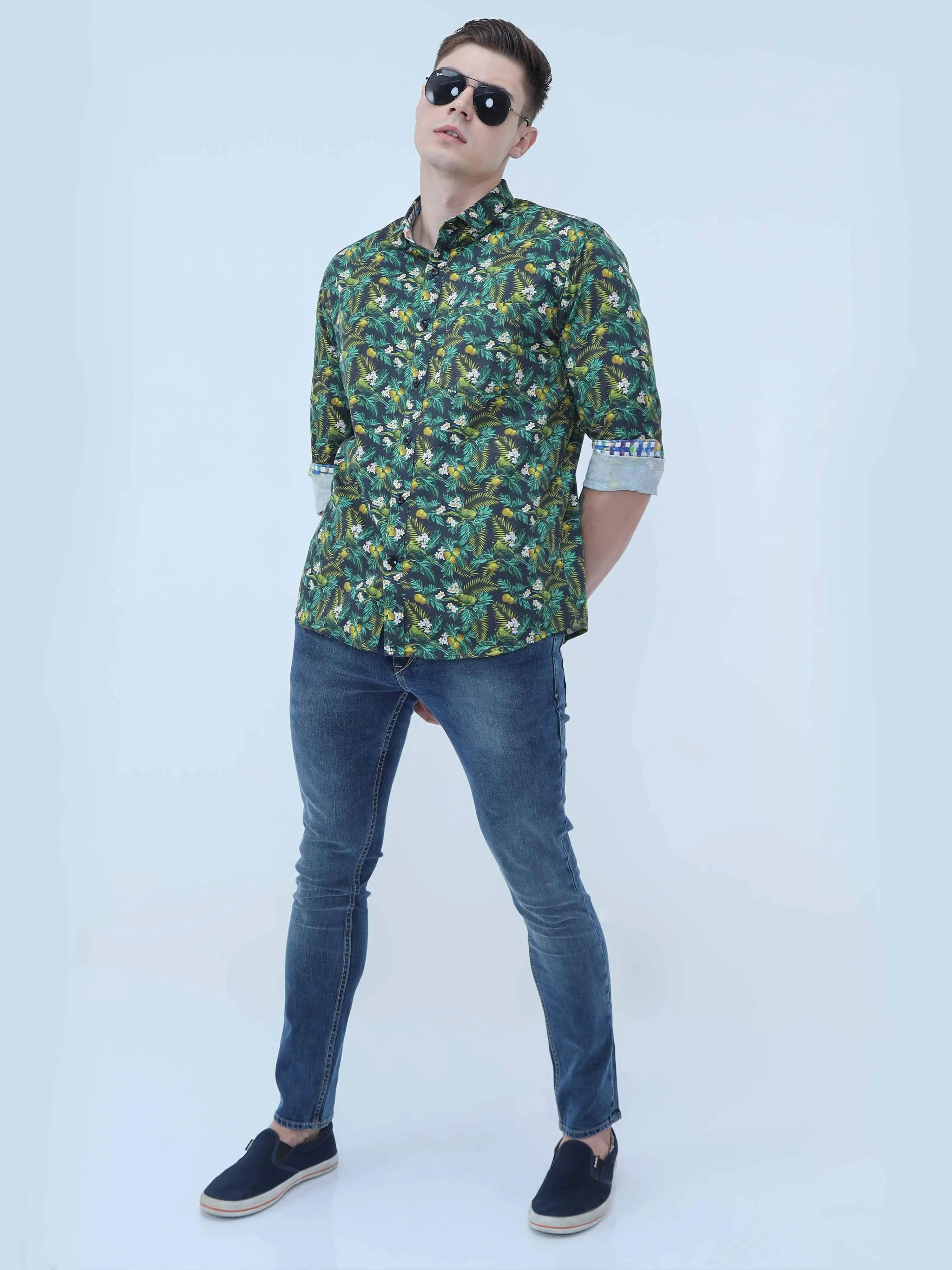 Lemony Tropic Digital Printed Full Shirt