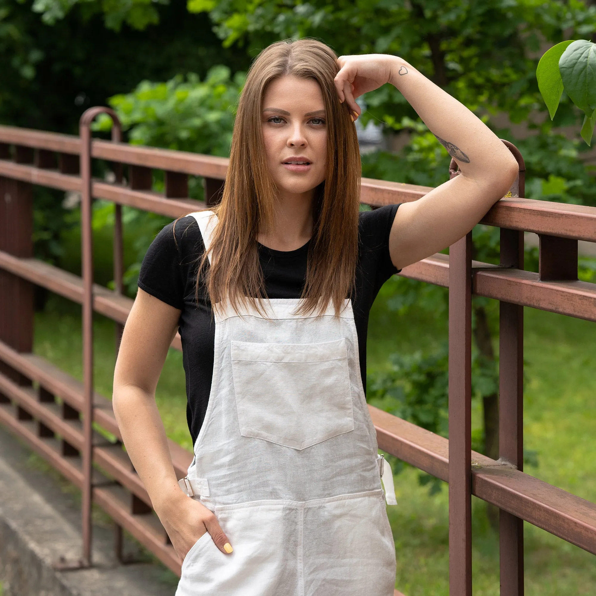 Linen Pinafore Jumpsuit Nicci Pure White