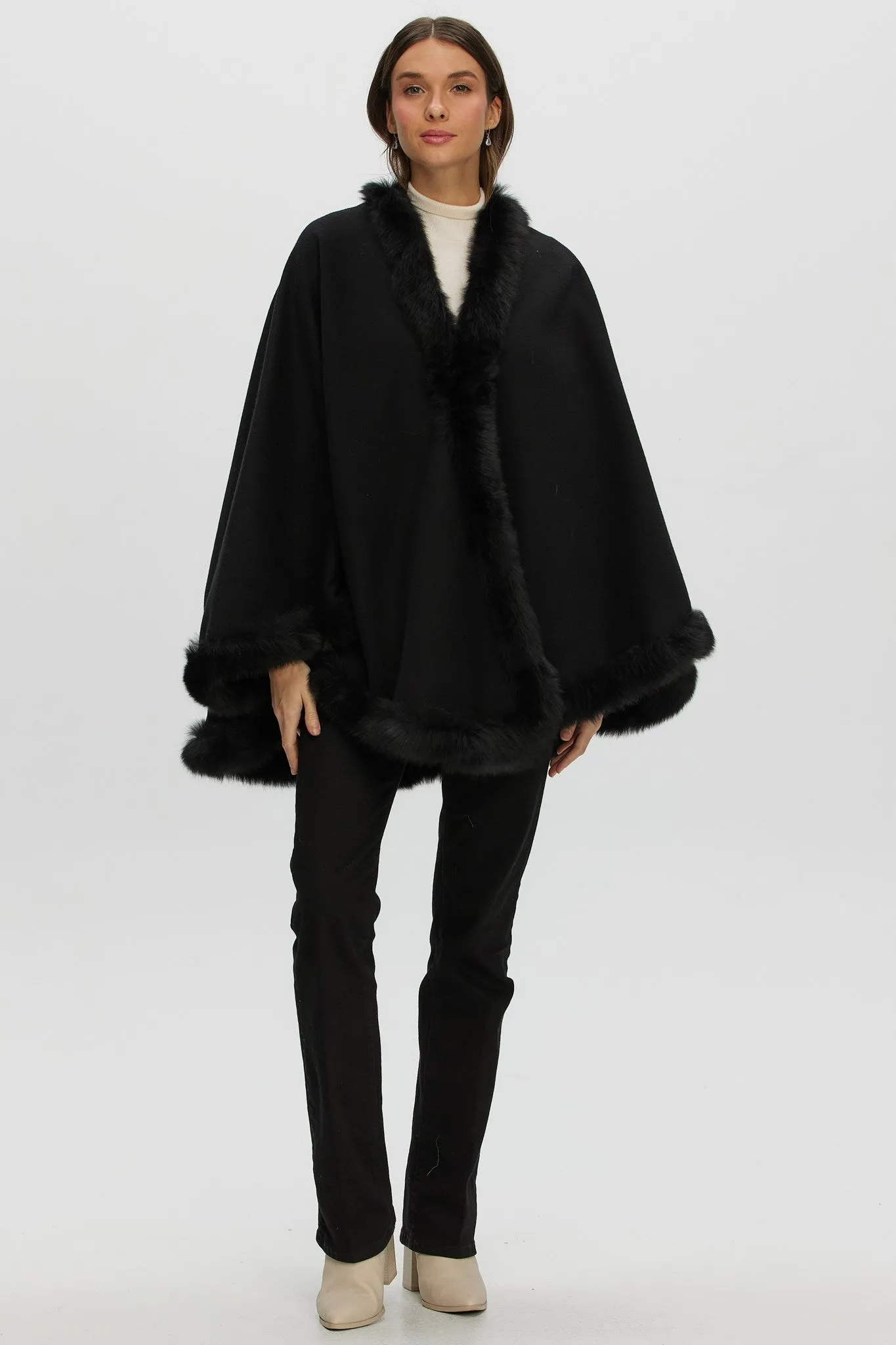 Loro Piana Cashmere & Wool Cape with Merinillo Shearling Lamb Trim