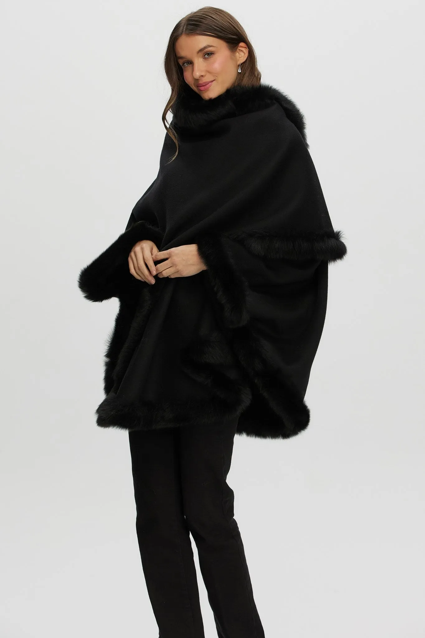 Loro Piana Cashmere & Wool Cape with Merinillo Shearling Lamb Trim