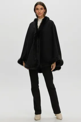 Loro Piana Cashmere & Wool Cape with Merinillo Shearling Lamb Trim