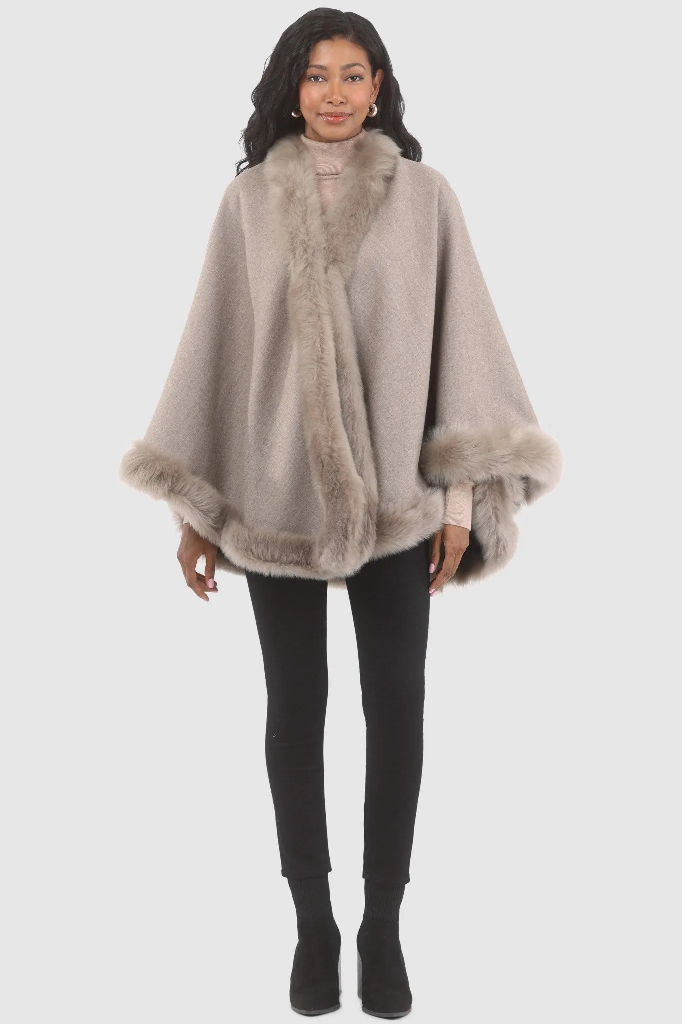 Loro Piana Cashmere & Wool Cape with Merinillo Shearling Lamb Trim