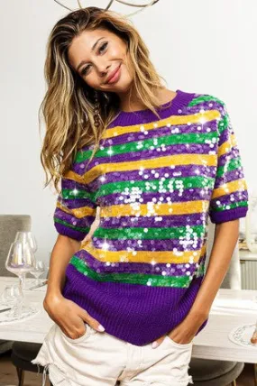 Mardi Gras Clear Sequin Sweater