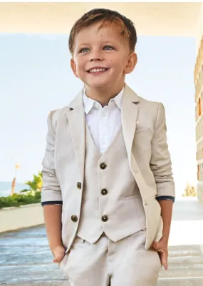 Mayoral Boys Tapioca Color Tailored Linen Jacket AND Pants Set