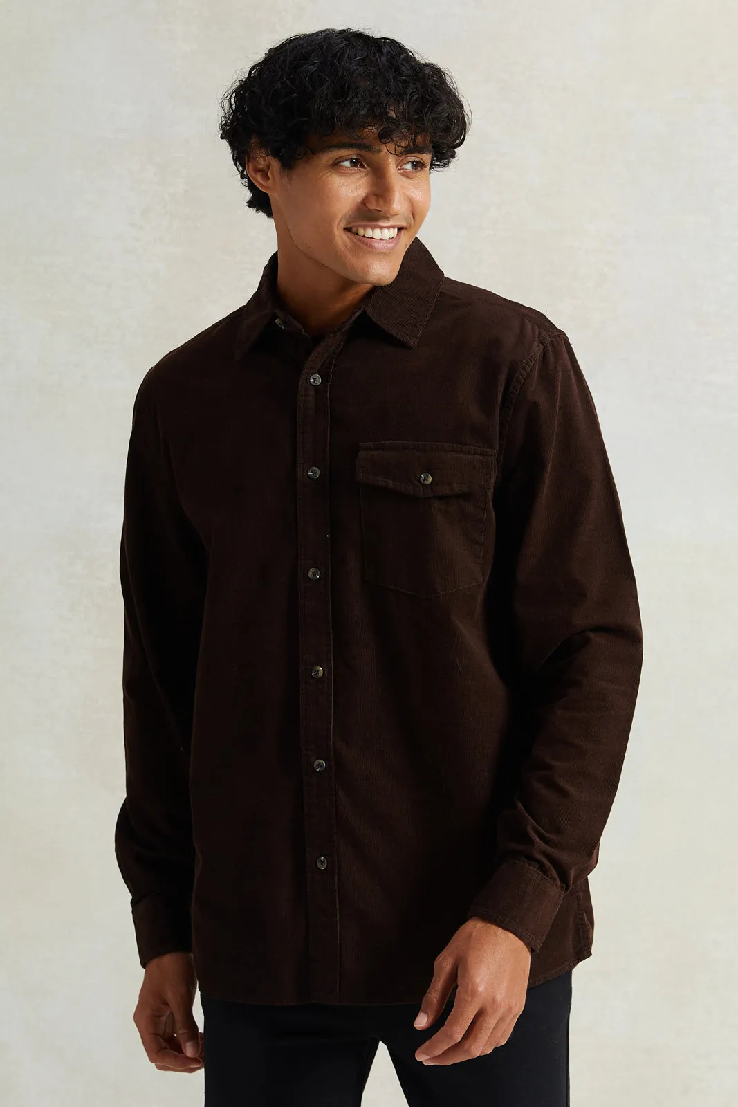 Men Brown Fine Corduroy Shirt