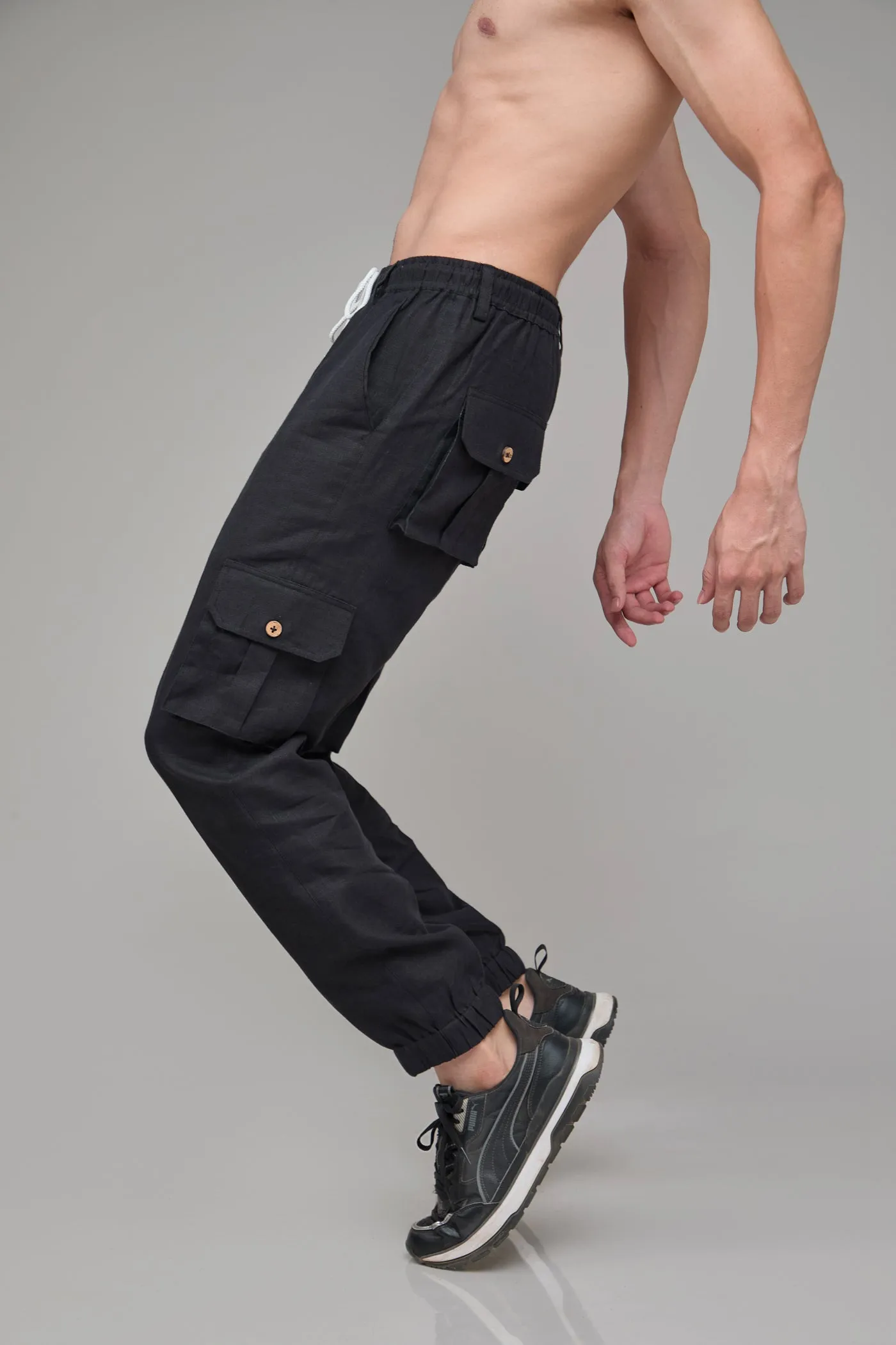 Men Slim Fit Hemp Black Cargo