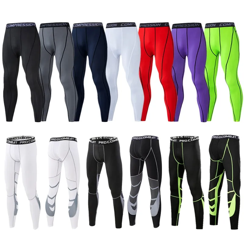 Men's Compression Pants Male Tights Leggings for Running Gym Sport Fitness Quick Dry Fit Joggings Workout White Black Trousers