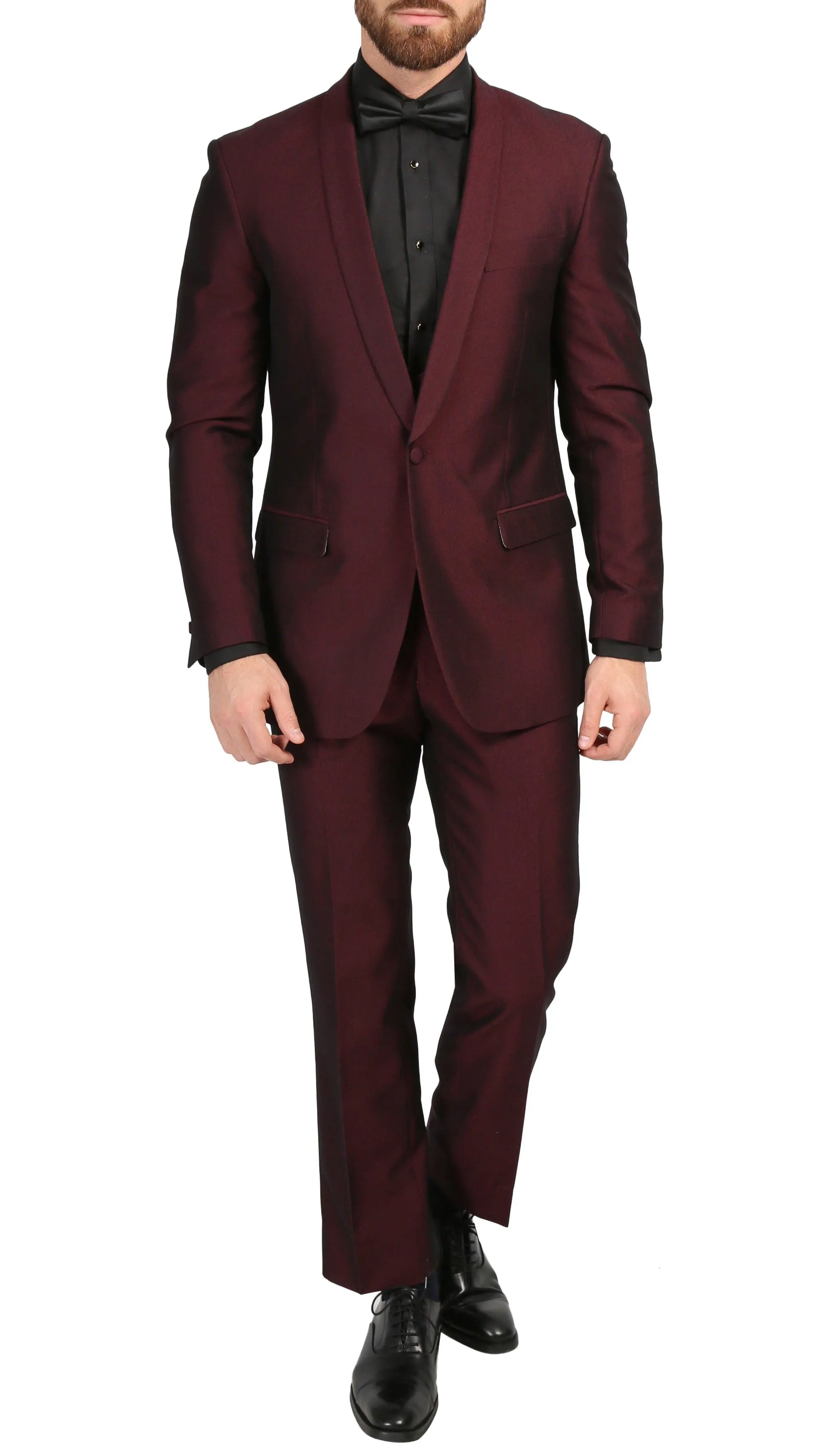 Mens Daxson Burgundy Slim Fit Shawl Collar 3pc Tuxedo