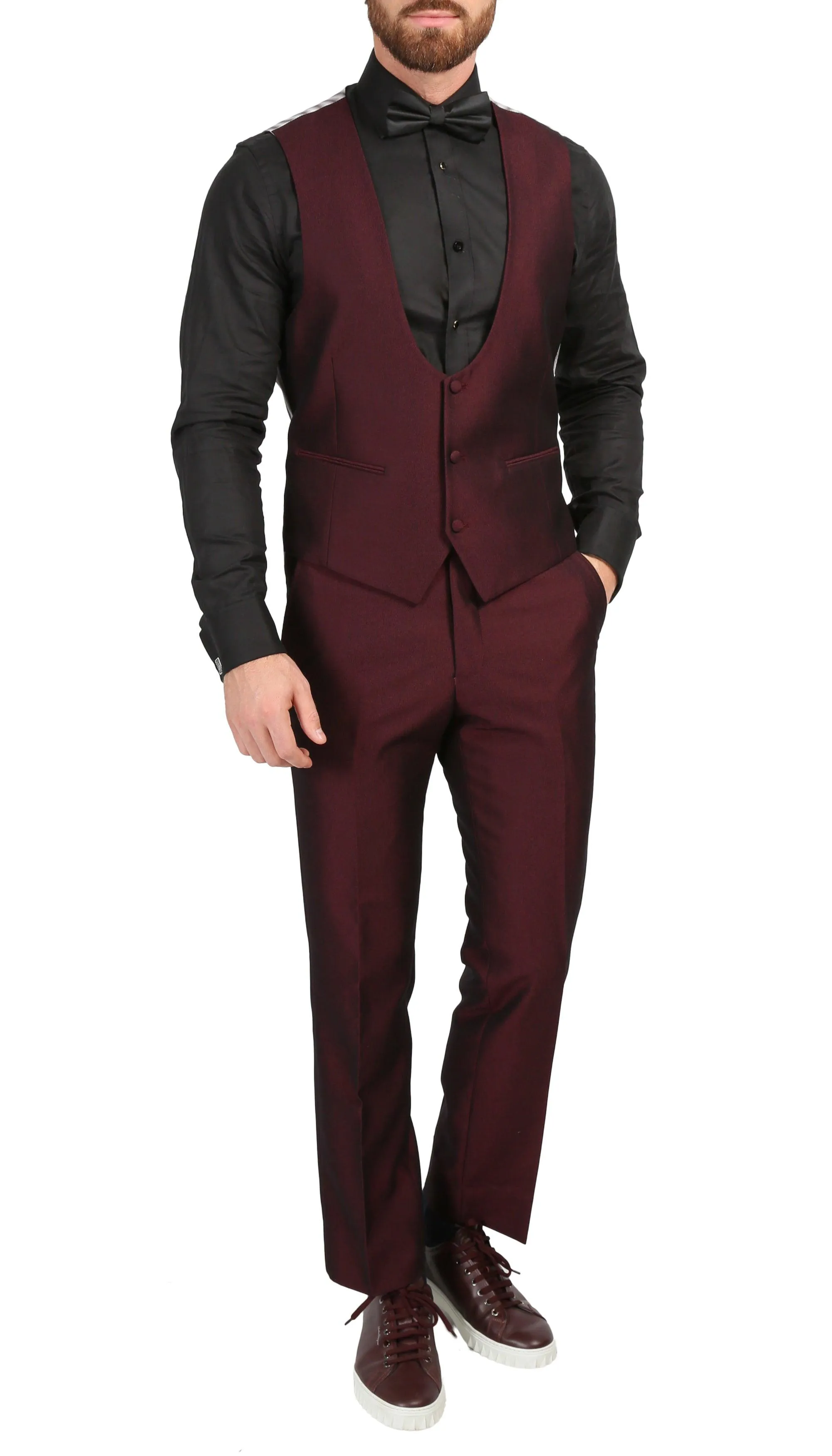 Mens Daxson Burgundy Slim Fit Shawl Collar 3pc Tuxedo