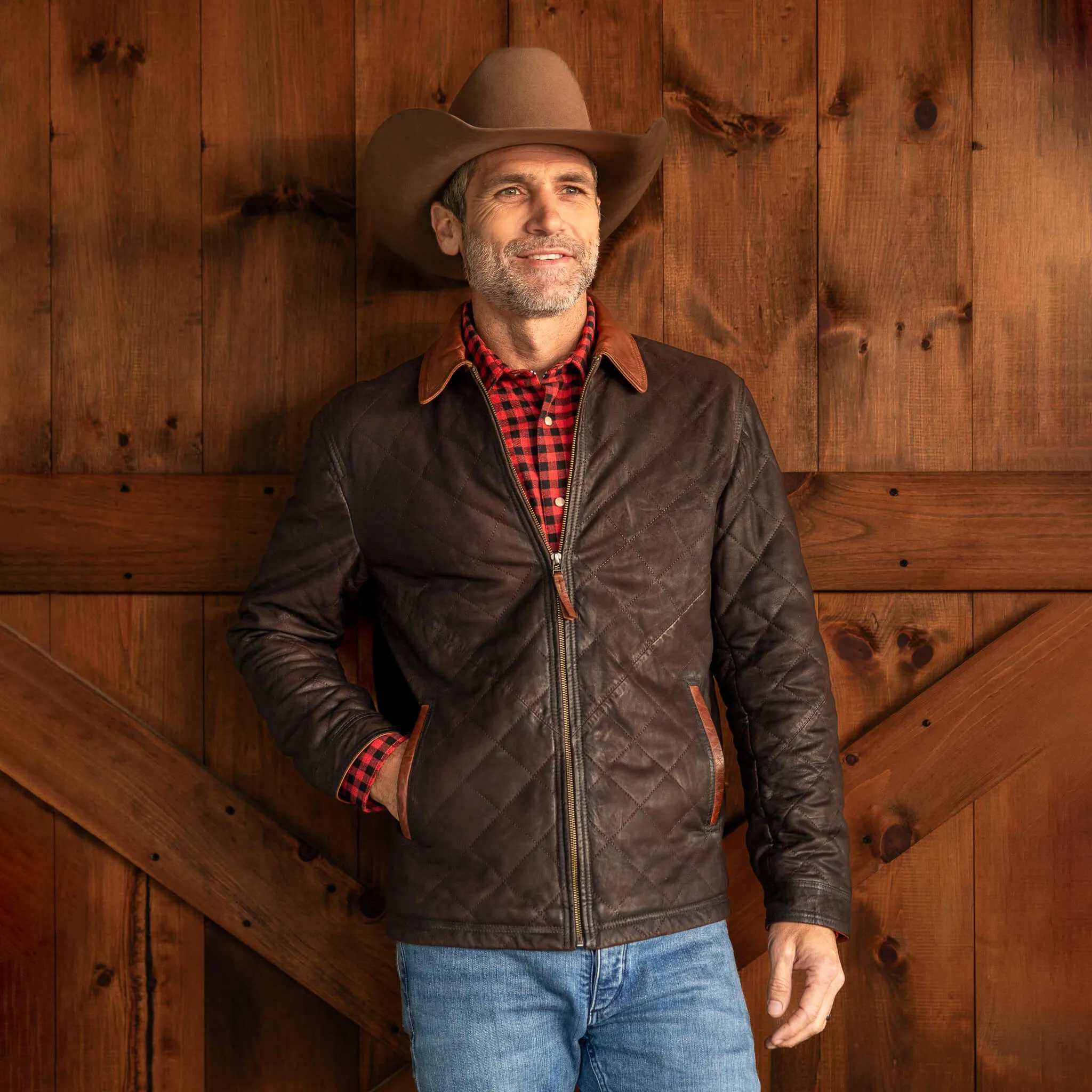 Men's Madison Creek | Hickory Quilted Waxed Goat Suede Leather Jacket | Chocolate