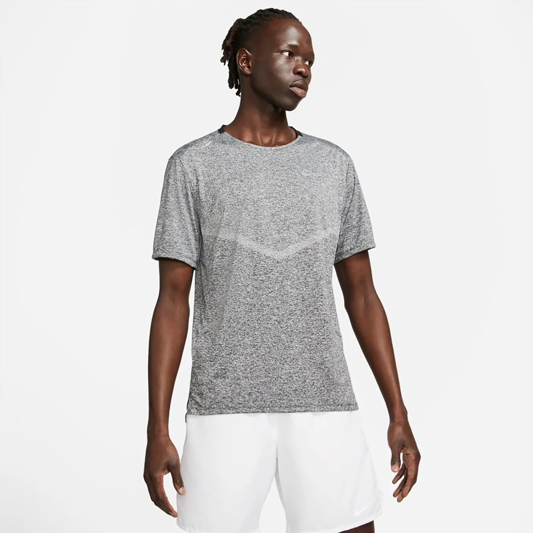 Men's Nike Dri-FIT Rise 365 Short Sleeve Running Top - Black/Heather/Reflective Silver