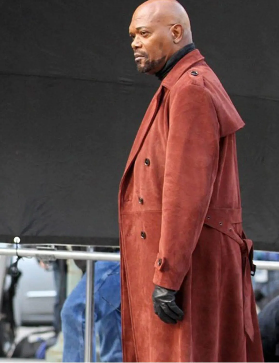 Mens Red Suede Samuel L Jackson Trench Coat