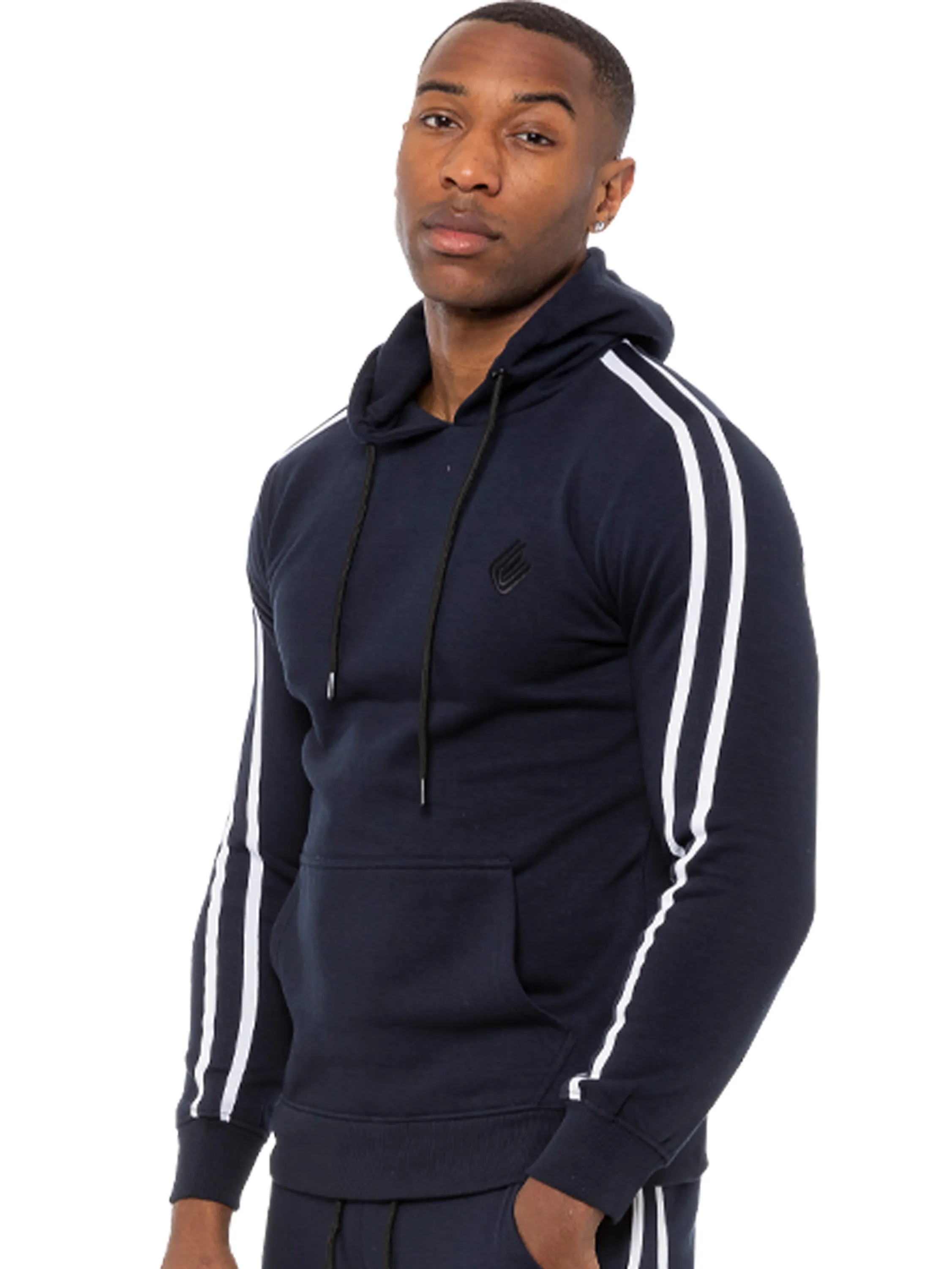 Mens Striped Fleece Pullover Hoody | Enzo Designer Menswear