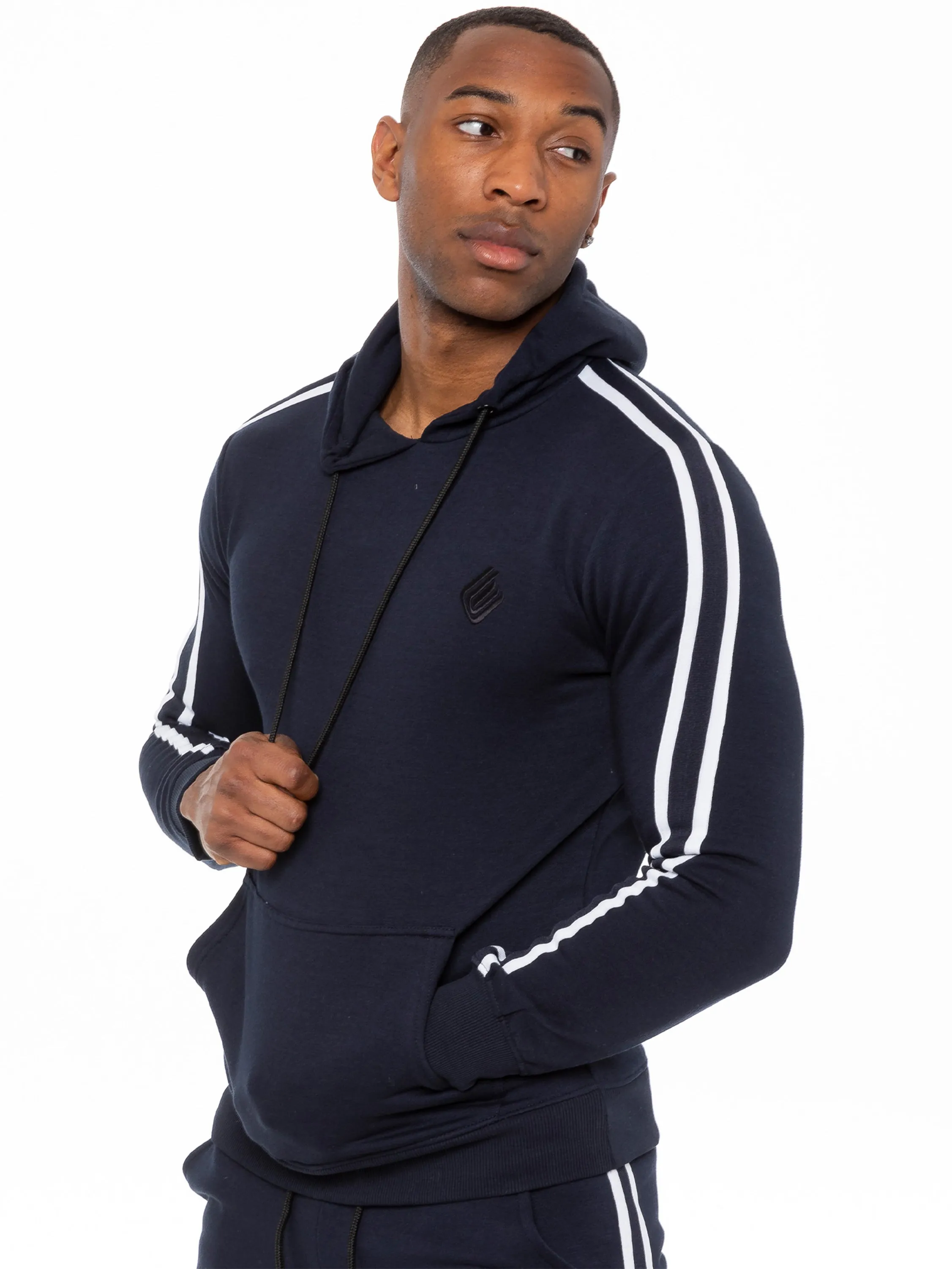 Mens Striped Fleece Pullover Hoody | Enzo Designer Menswear