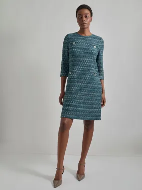 Metallic Accent Tweed Knit Shift Dress